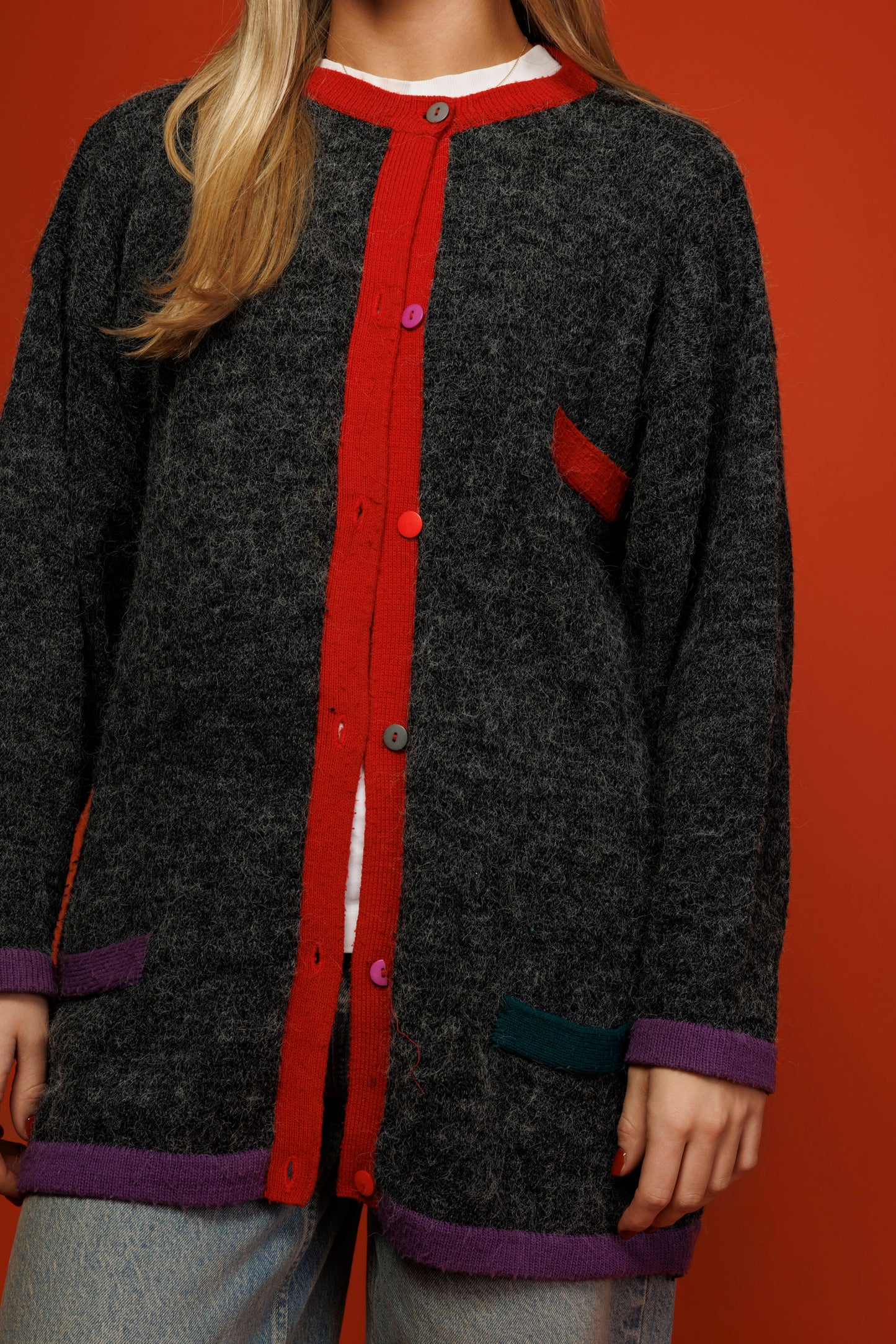 80's Colours of The World Contrast Cardigan M