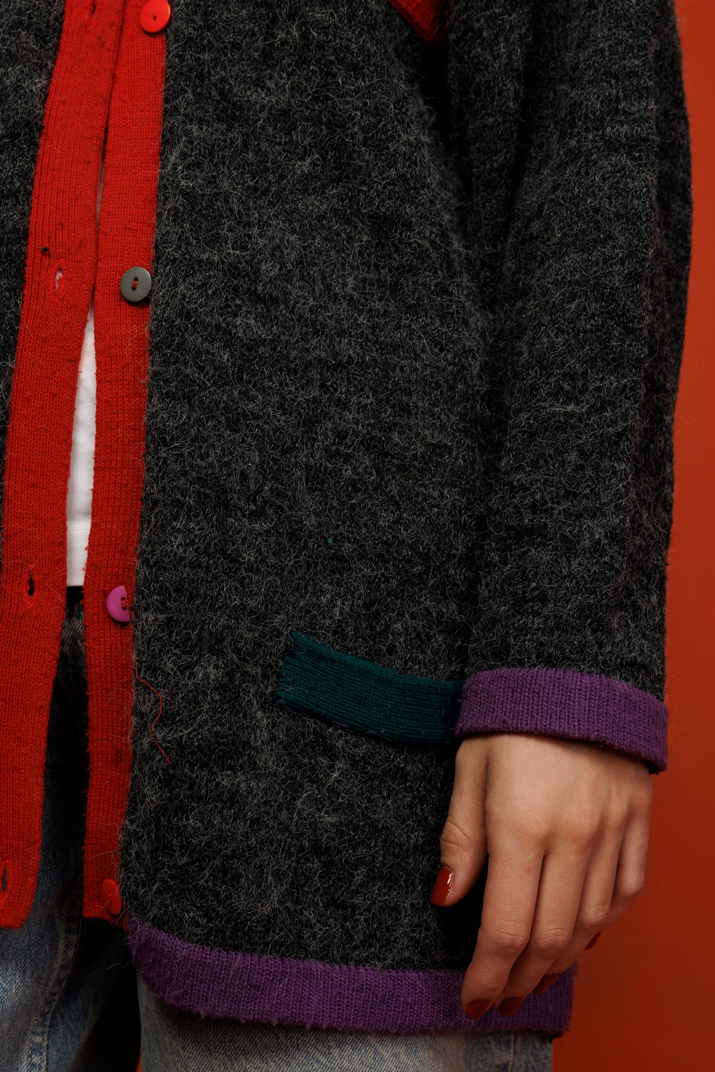 80's Colours of The World Contrast Cardigan M