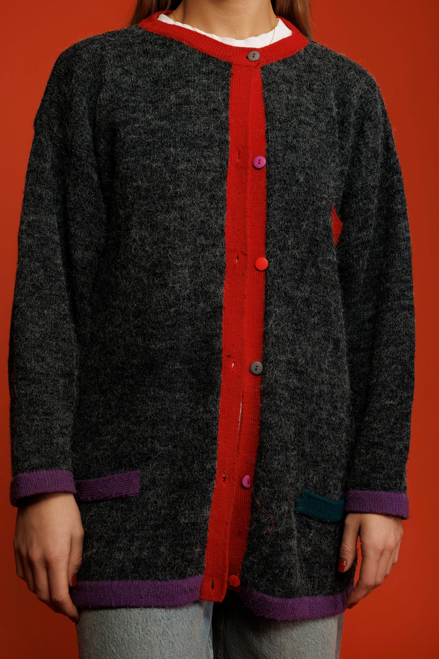 80's Colours of The World Contrast Cardigan M
