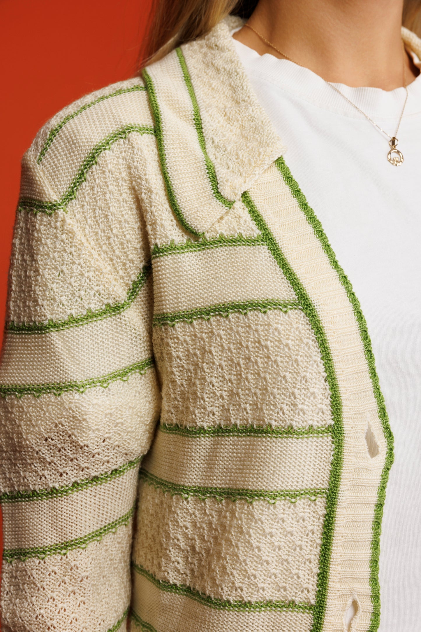 1970's Green Striped Cardigan S