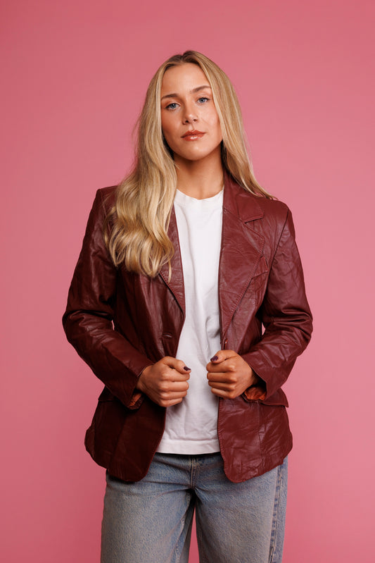 70's Burgundy Leather Blazer Jacket S/M