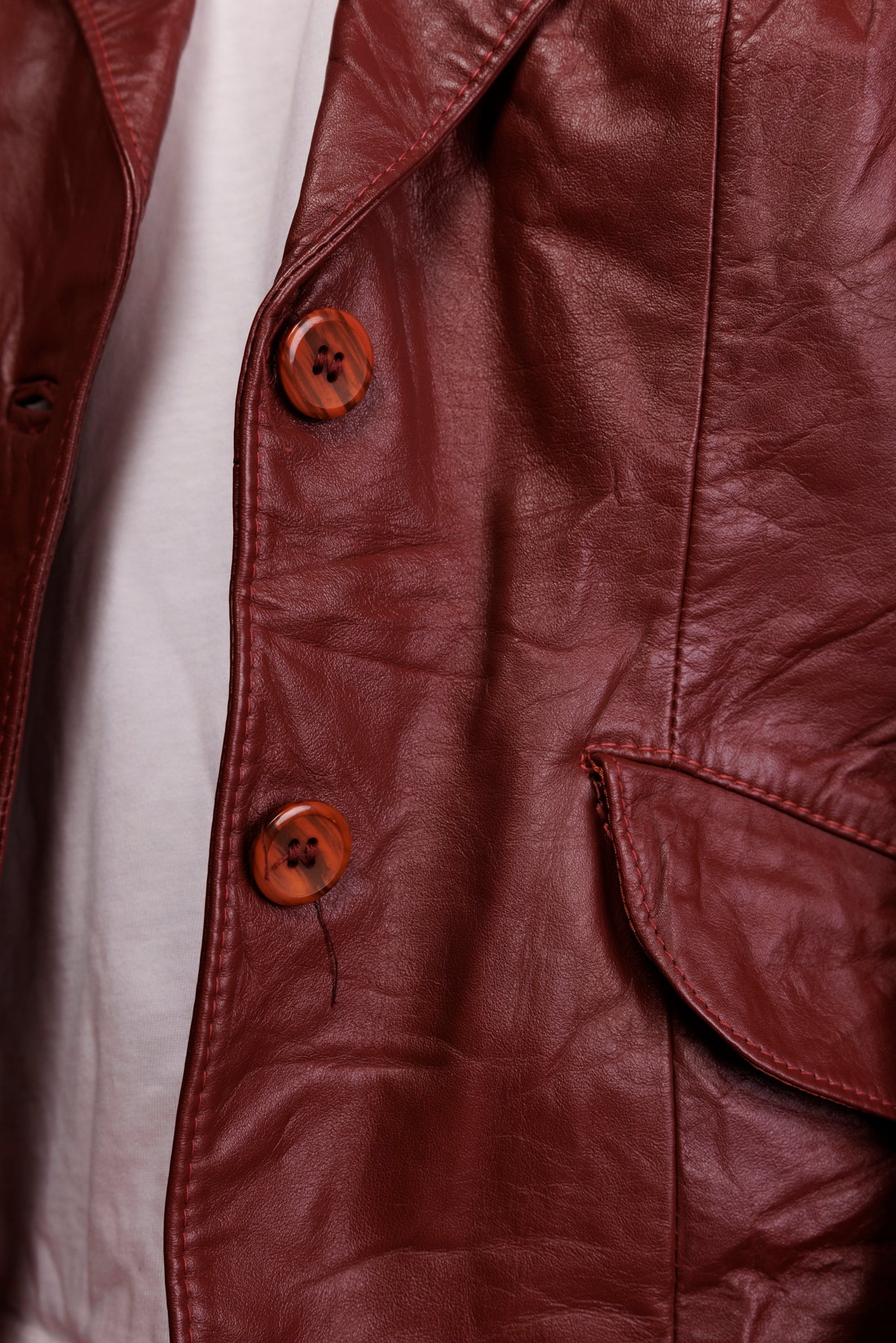 70's Burgundy Leather Blazer Jacket S/M