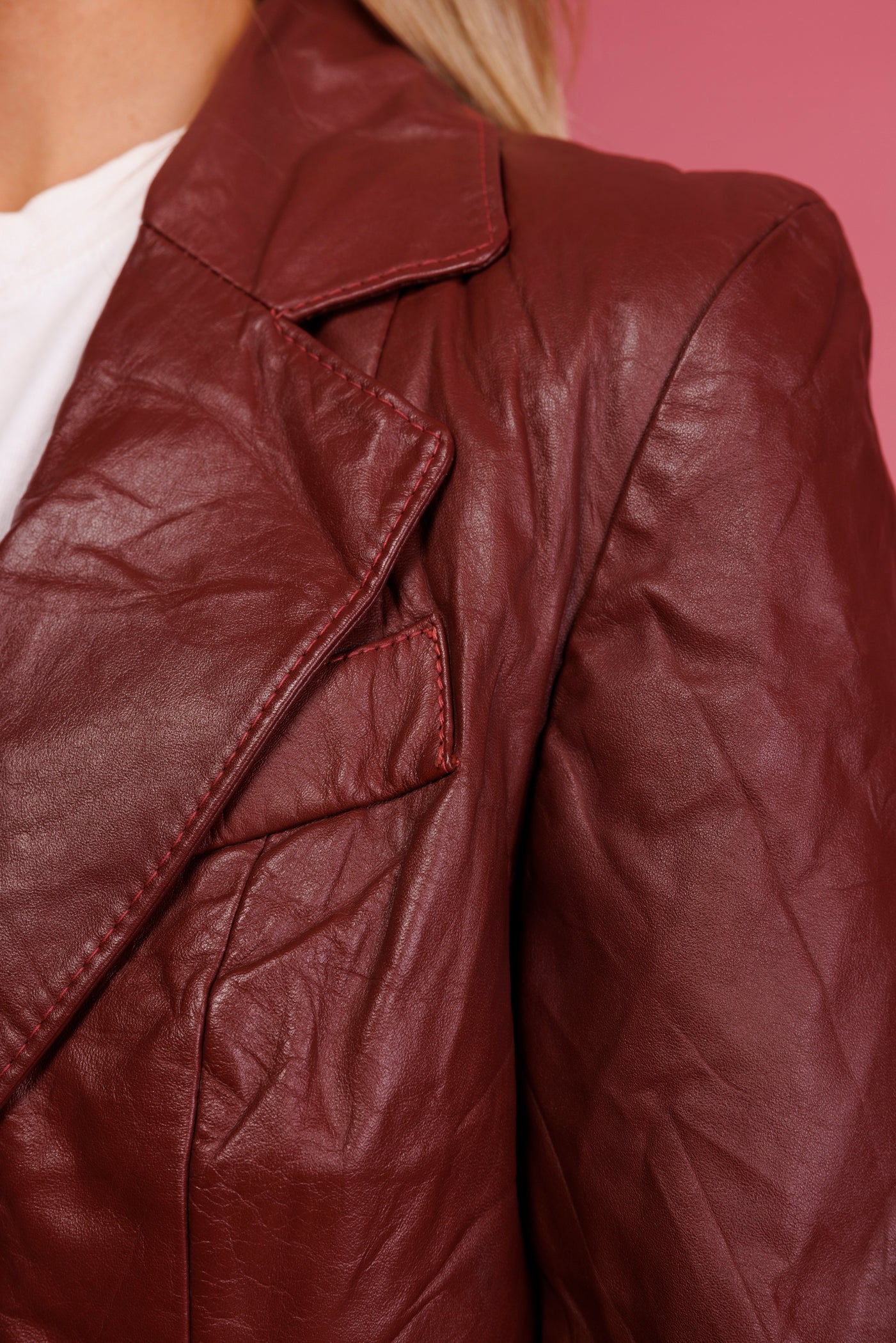 70's Burgundy Leather Blazer Jacket S/M