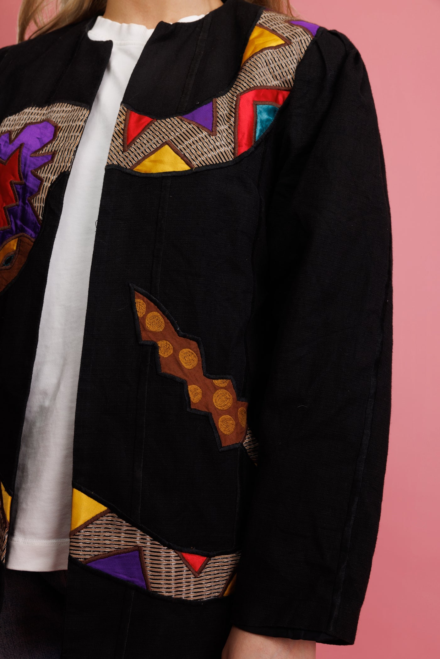1980's Linen Snake Patchwork Blazer S/M