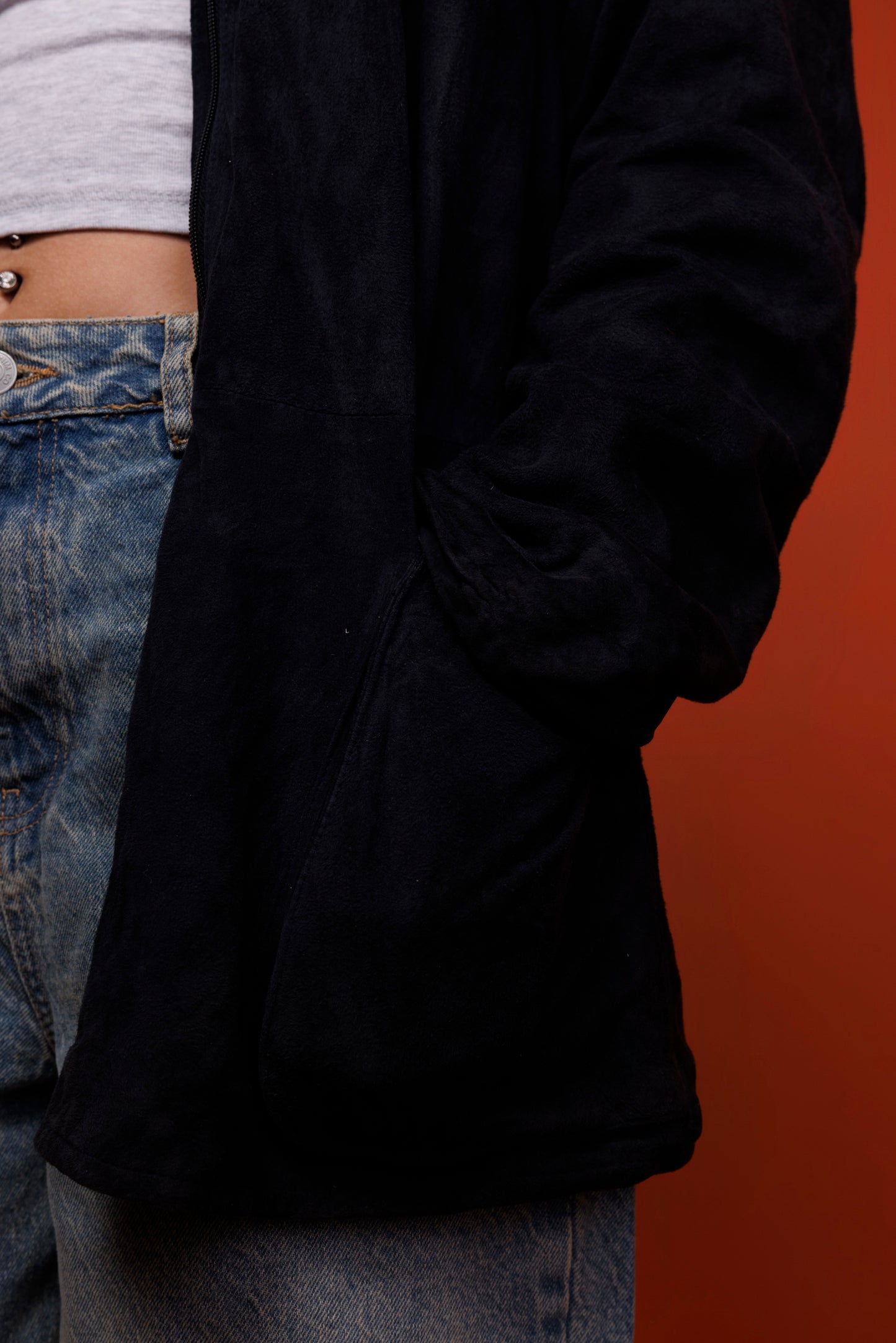 80's Black Suede Bomber M