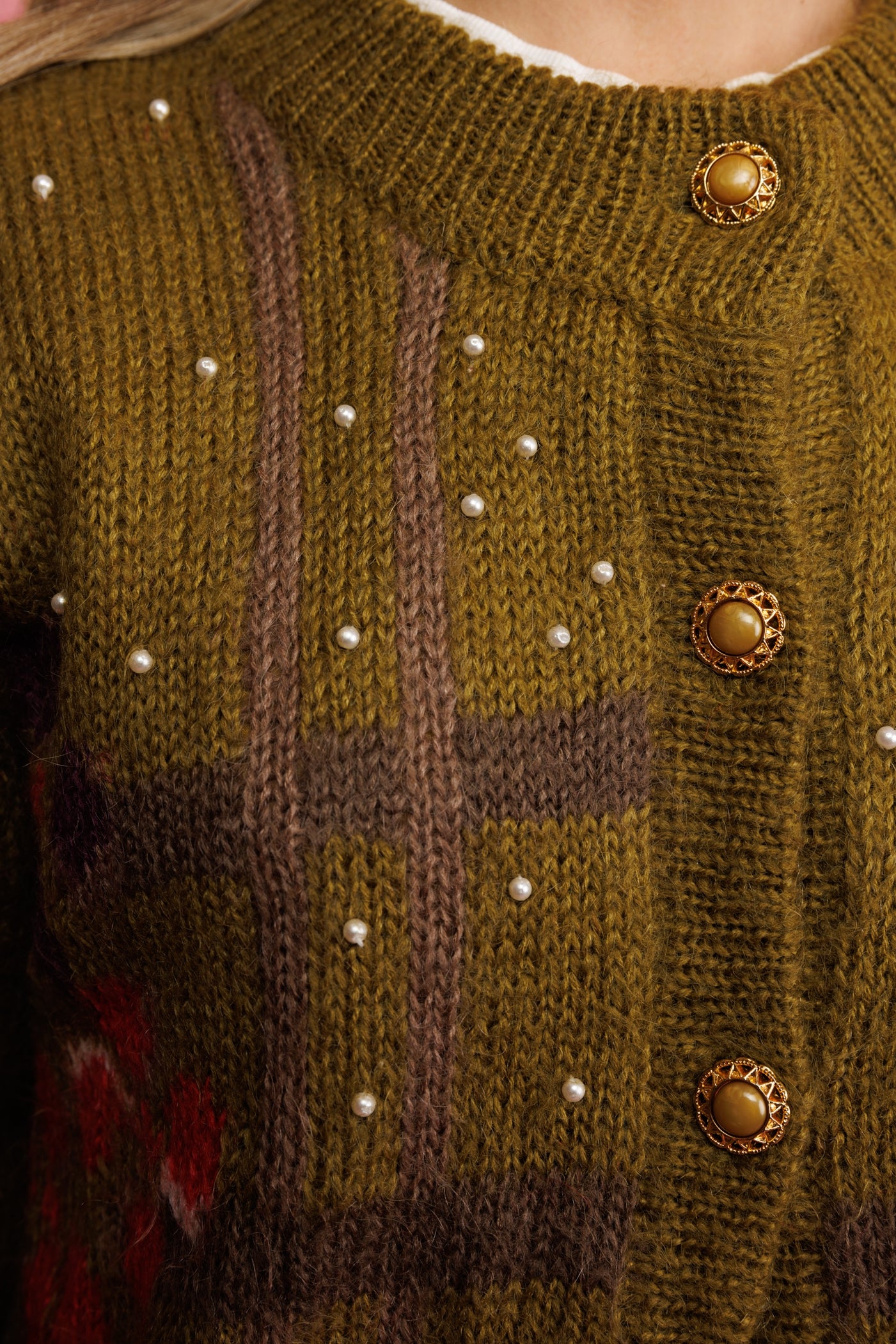 1980's Chartruese Floral Mohair Fluffy Cardi M