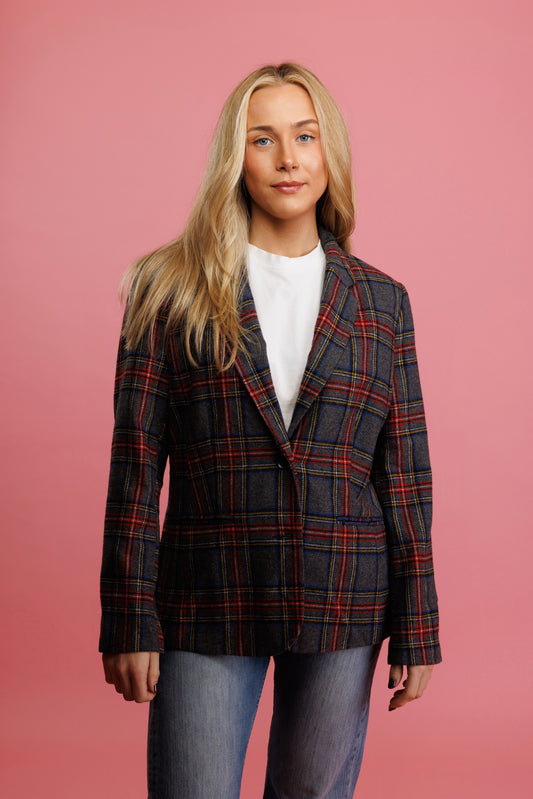 1980's Check Wool Blend Blazer M