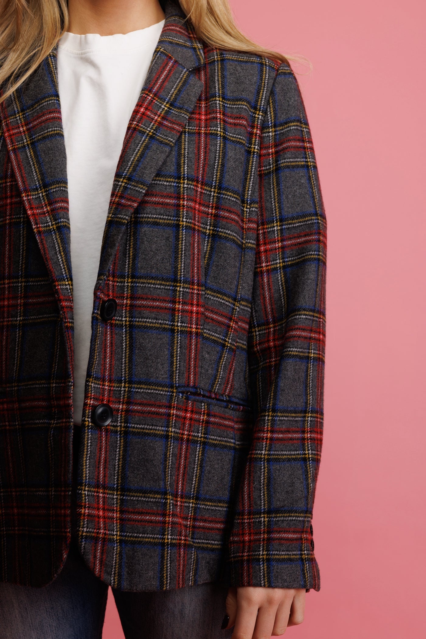 1980's Check Wool Blend Blazer M