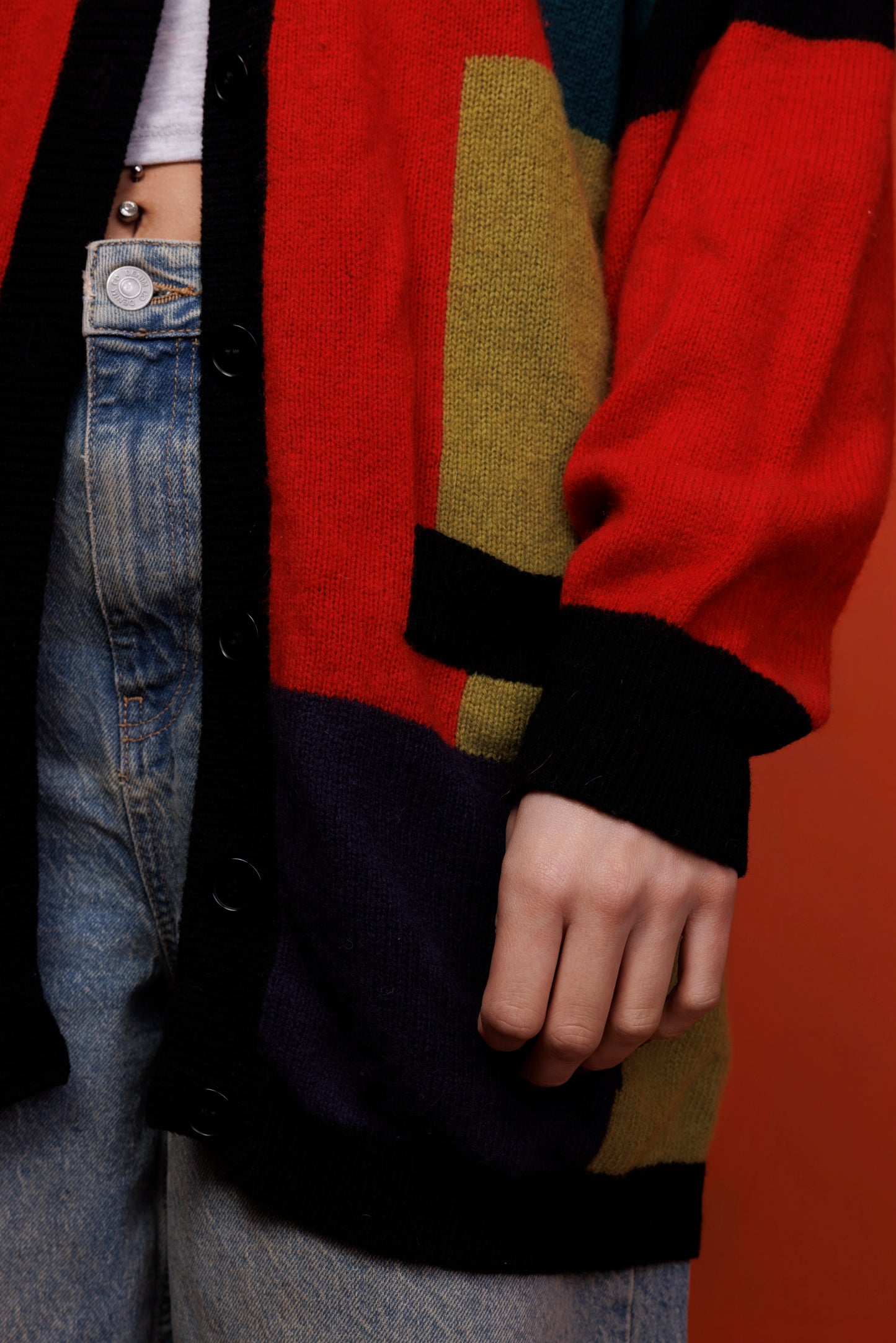 80's Block Colour Longline Cardigan M