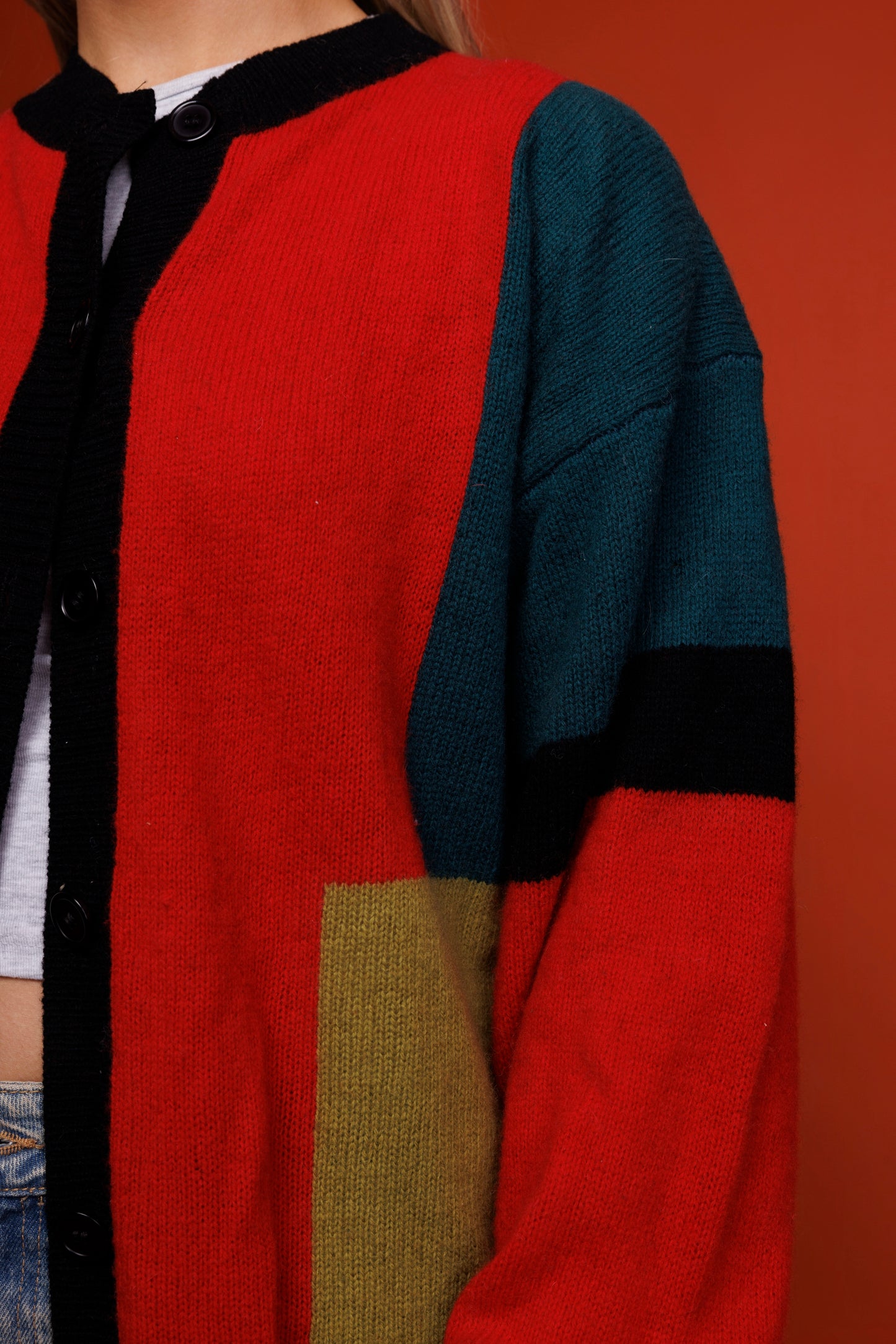 80's Block Colour Longline Cardigan M