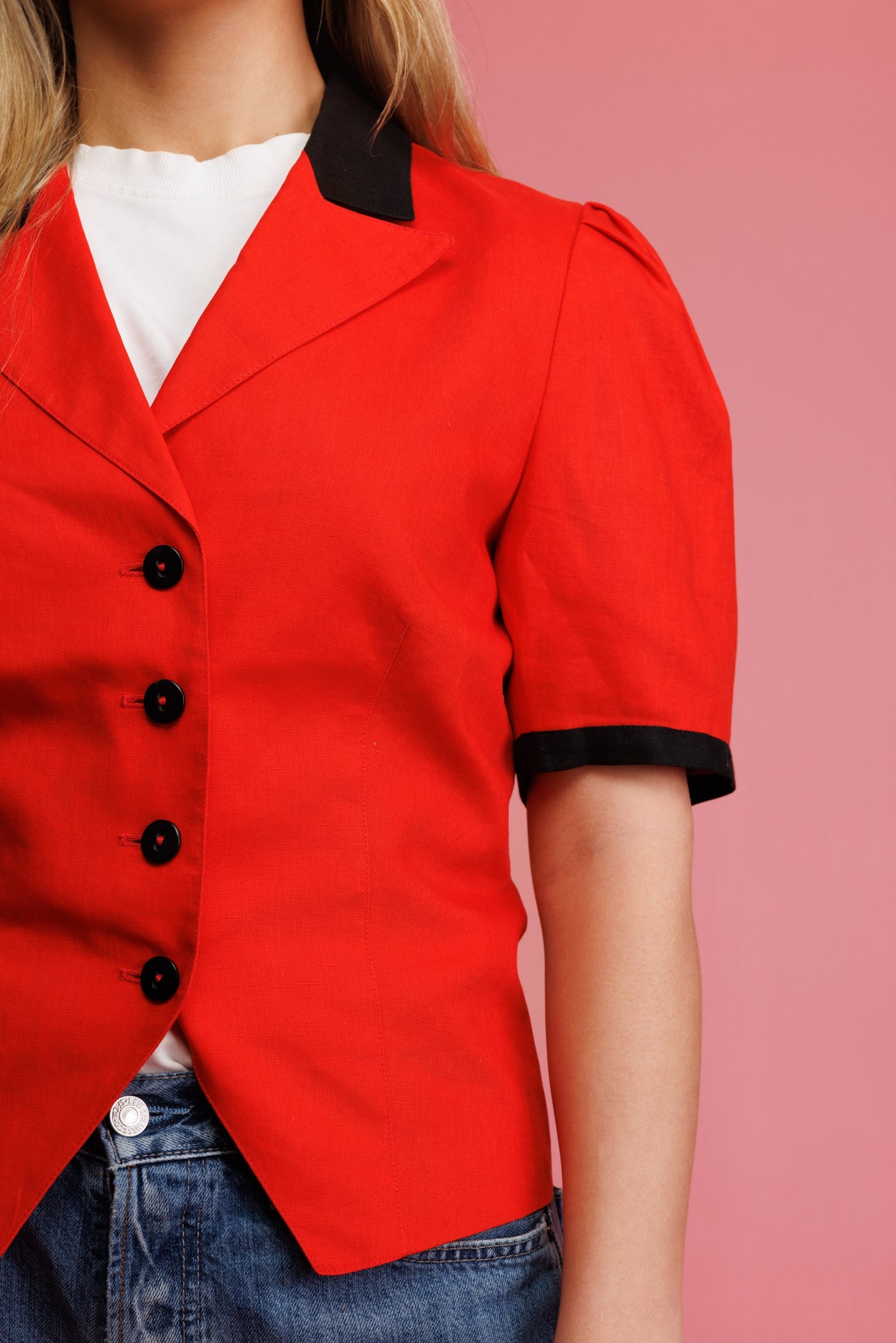 1980's Cropped Linen S/S Blazer S