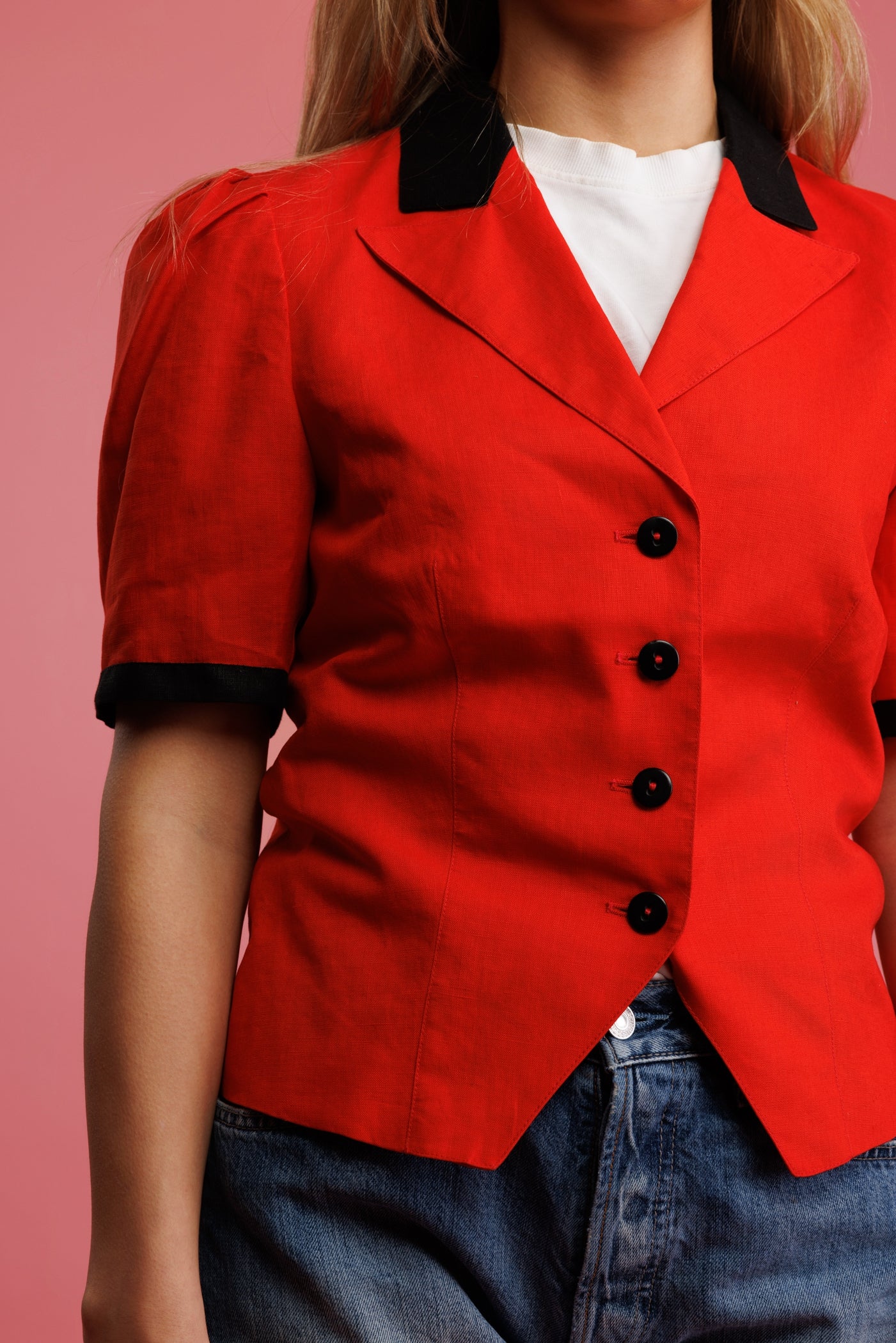 1980's Cropped Linen S/S Blazer S