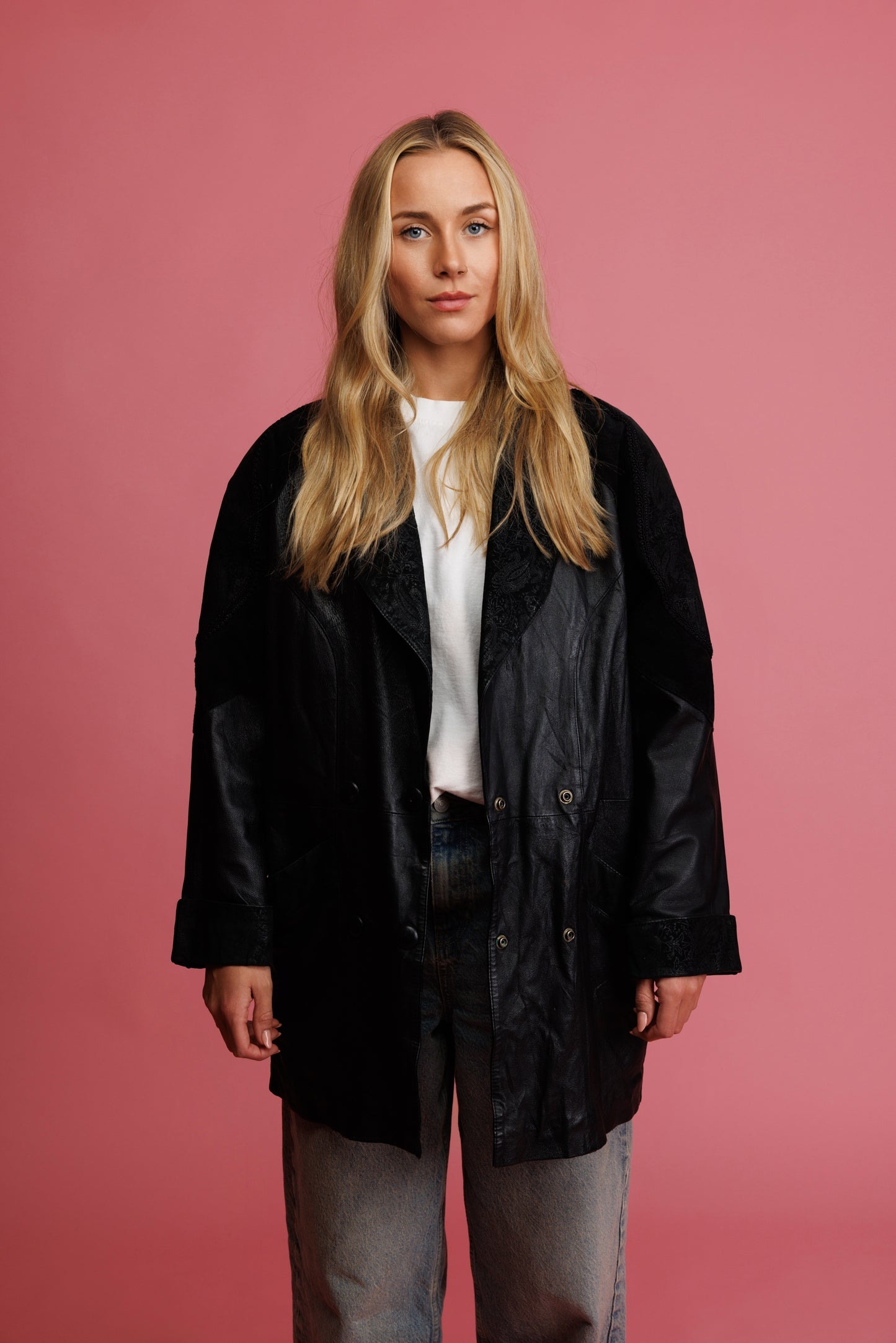 80's Leather & Suede Car Coat M/L