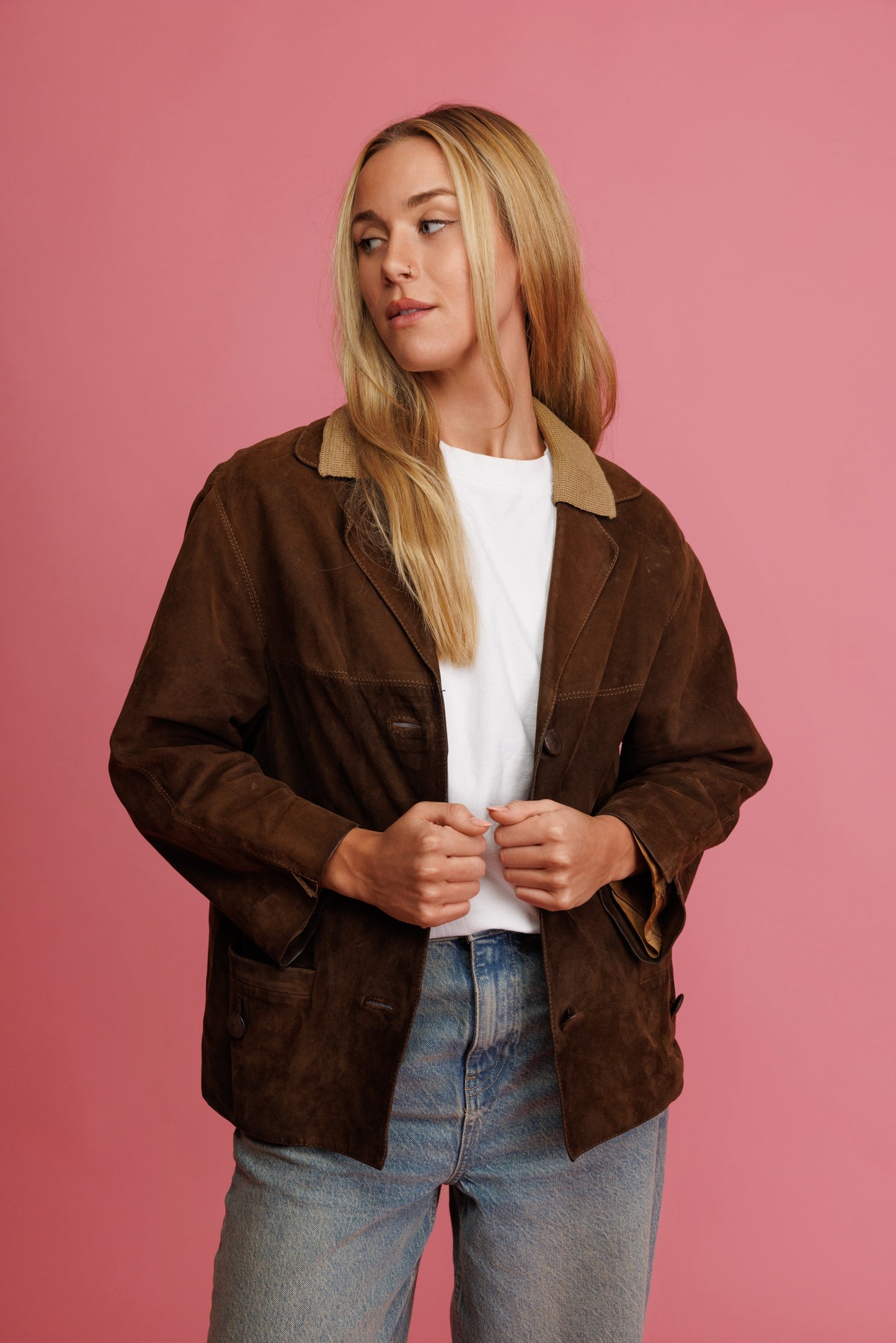 70's Chocolate Suede Boxy Jacket M