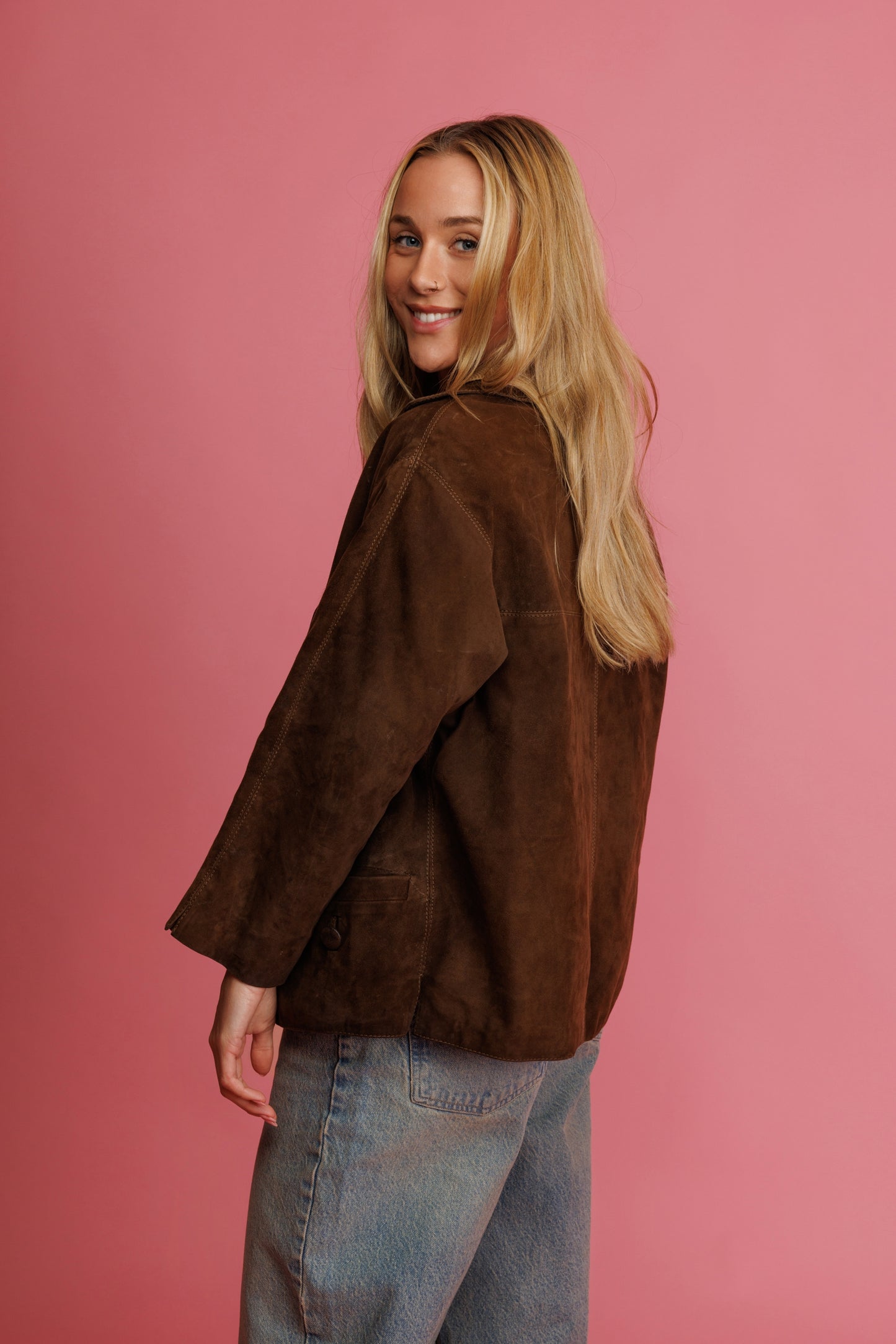 70's Chocolate Suede Boxy Jacket M
