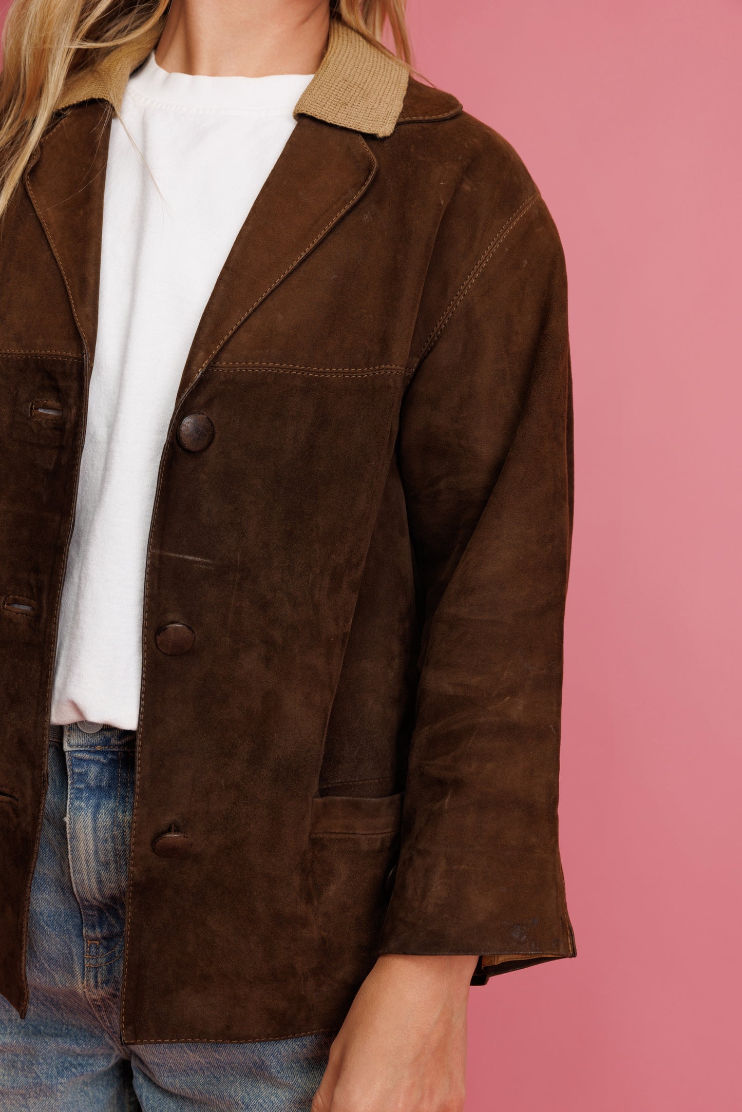 70's Chocolate Suede Boxy Jacket M