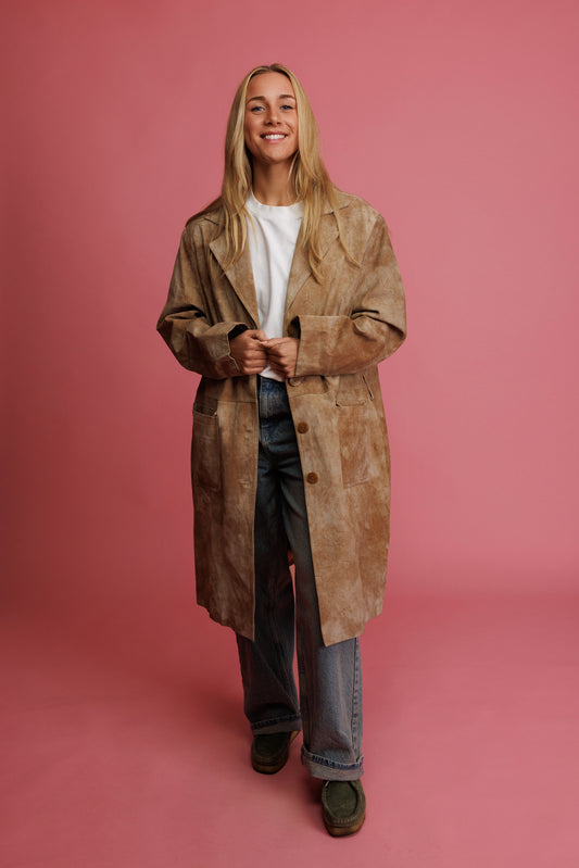 70's Suede Distressed Maxi Coat M/L