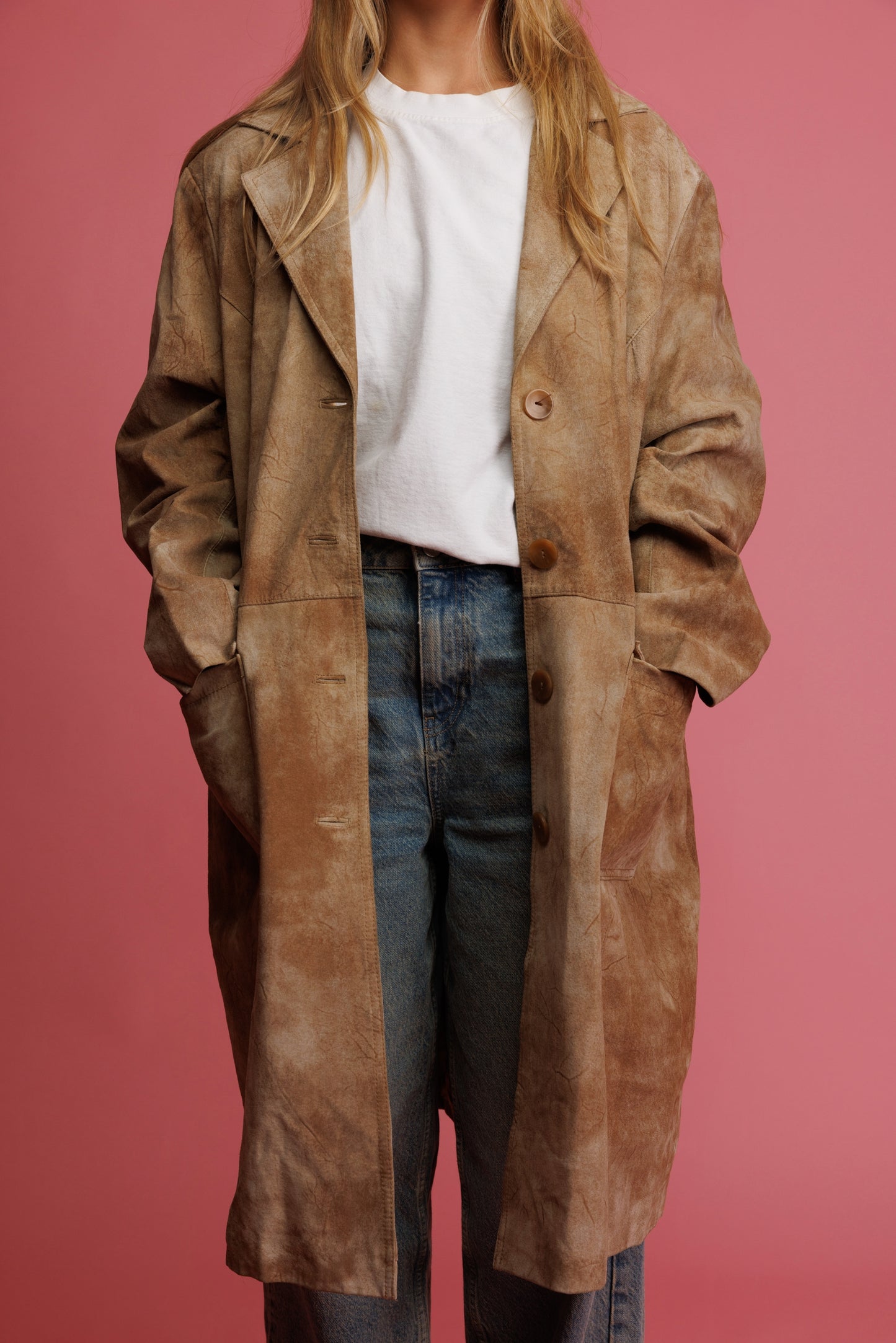 70's Suede Distressed Maxi Coat M/L