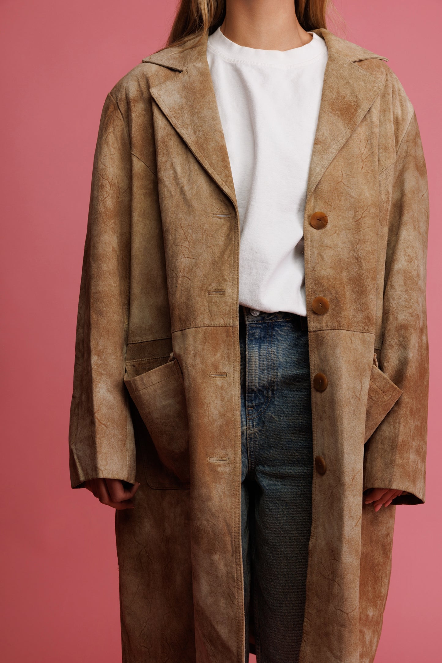 70's Suede Distressed Maxi Coat M/L