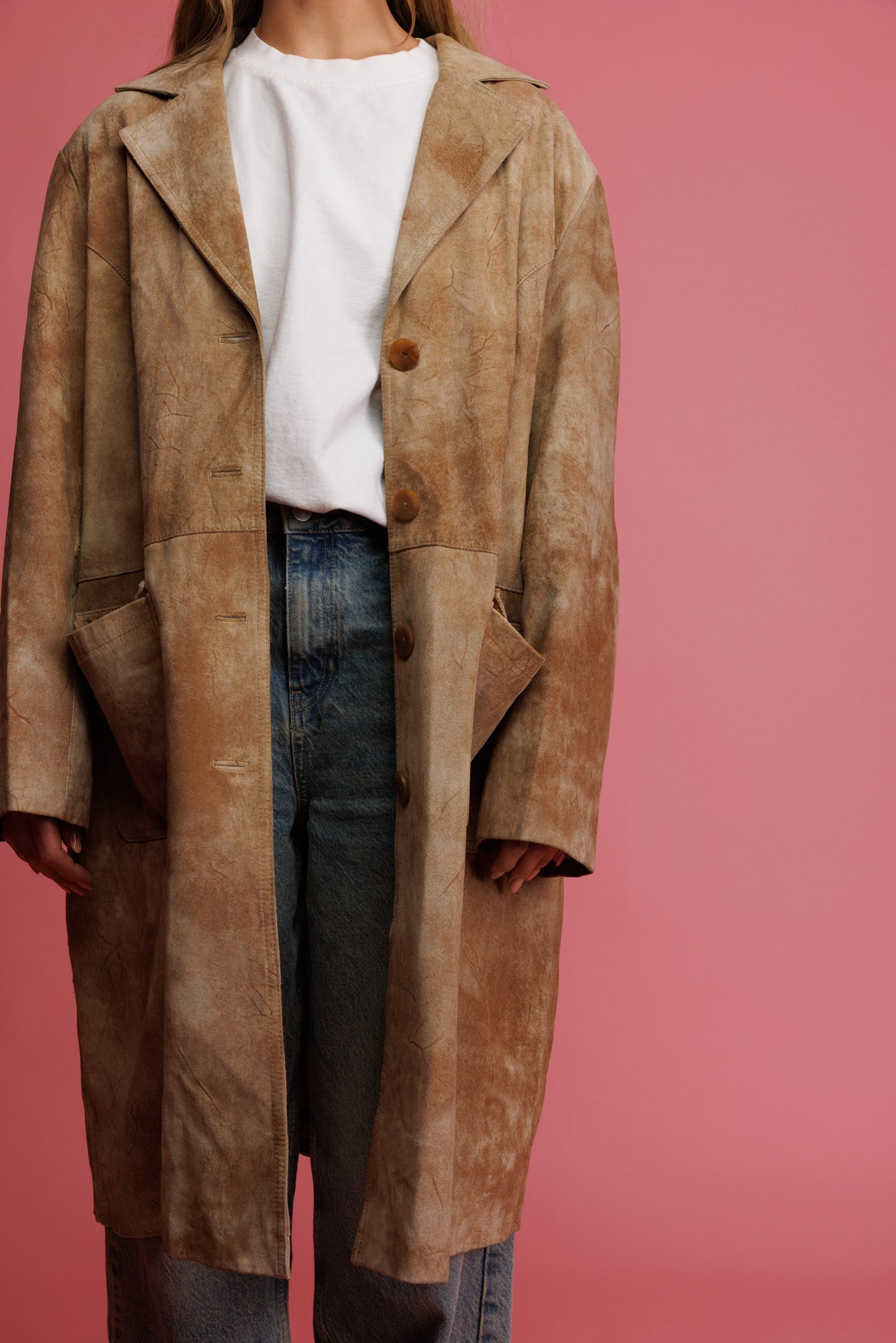 70's Suede Distressed Maxi Coat M/L