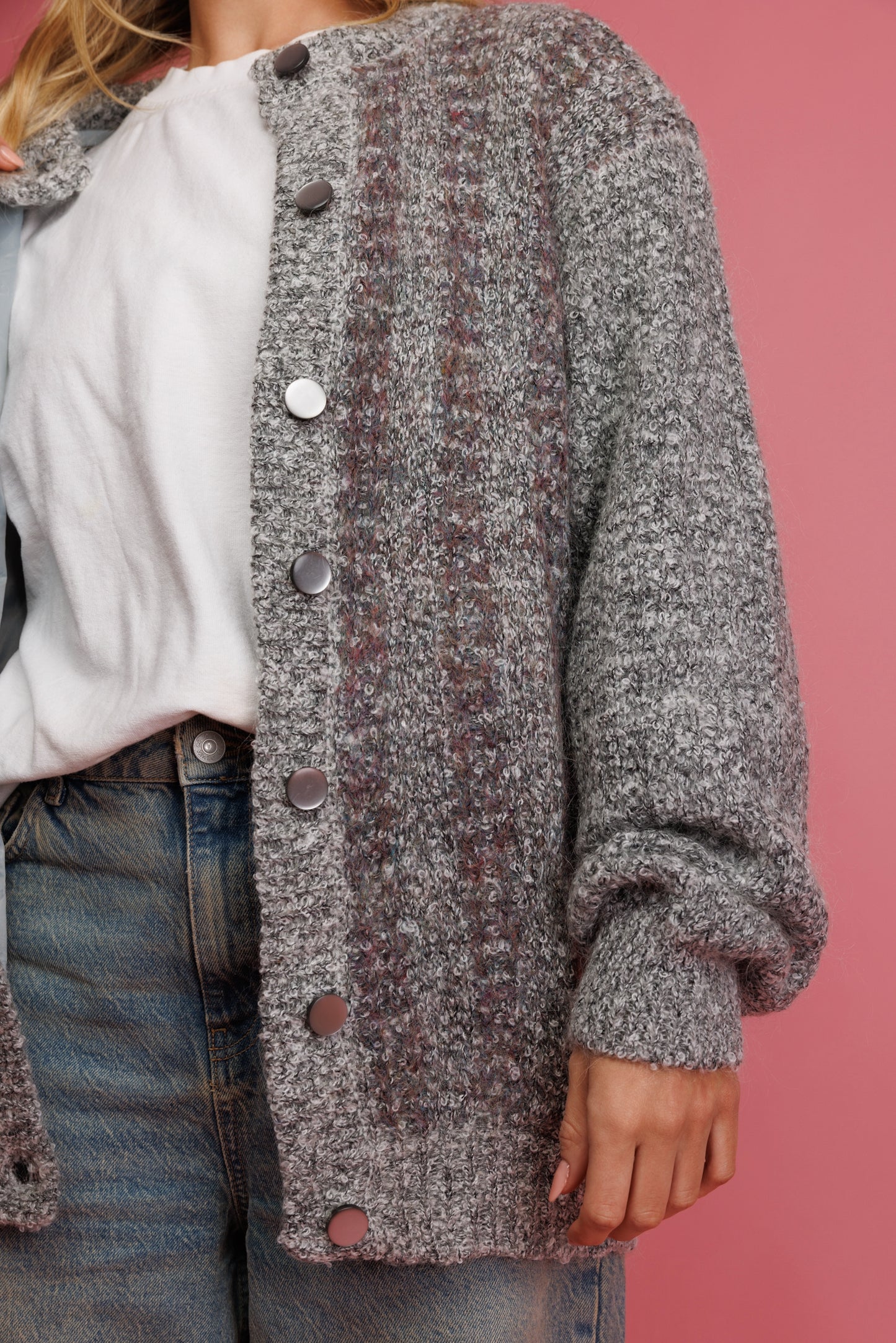 80's Grey Marled Cardi Coat M