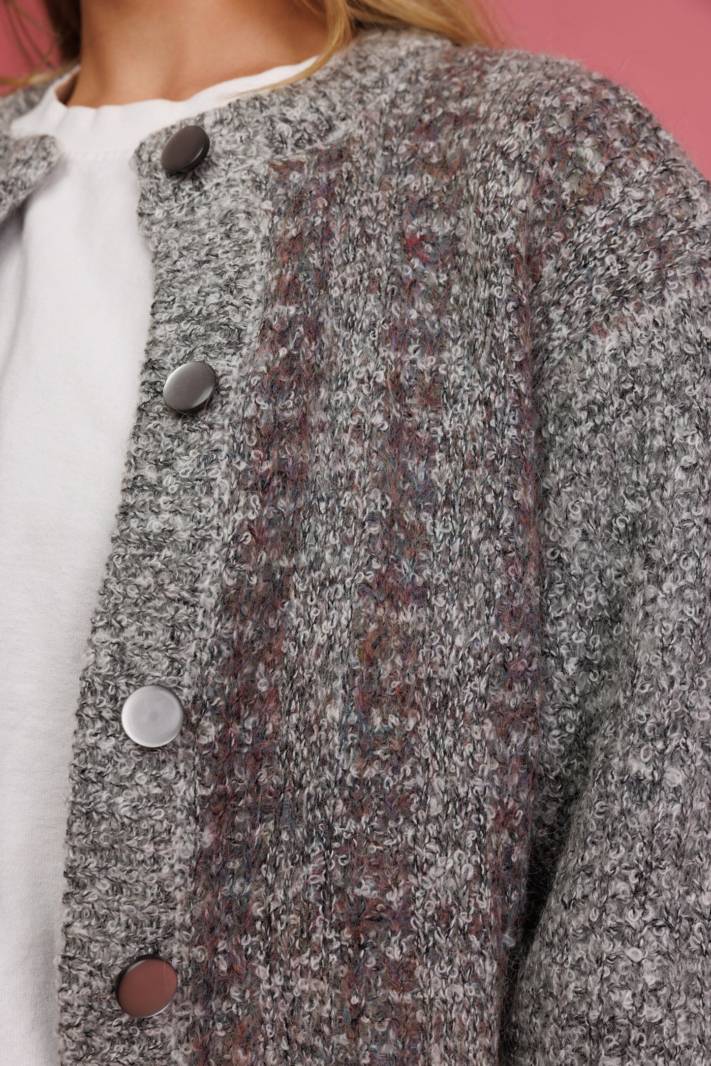 80's Grey Marled Cardi Coat M