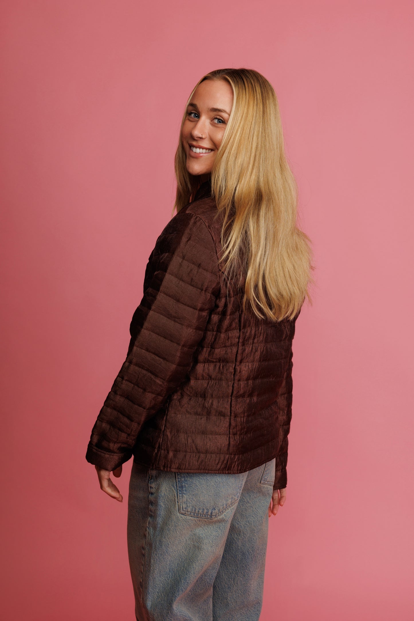 80's Brown Quilted Jacket M