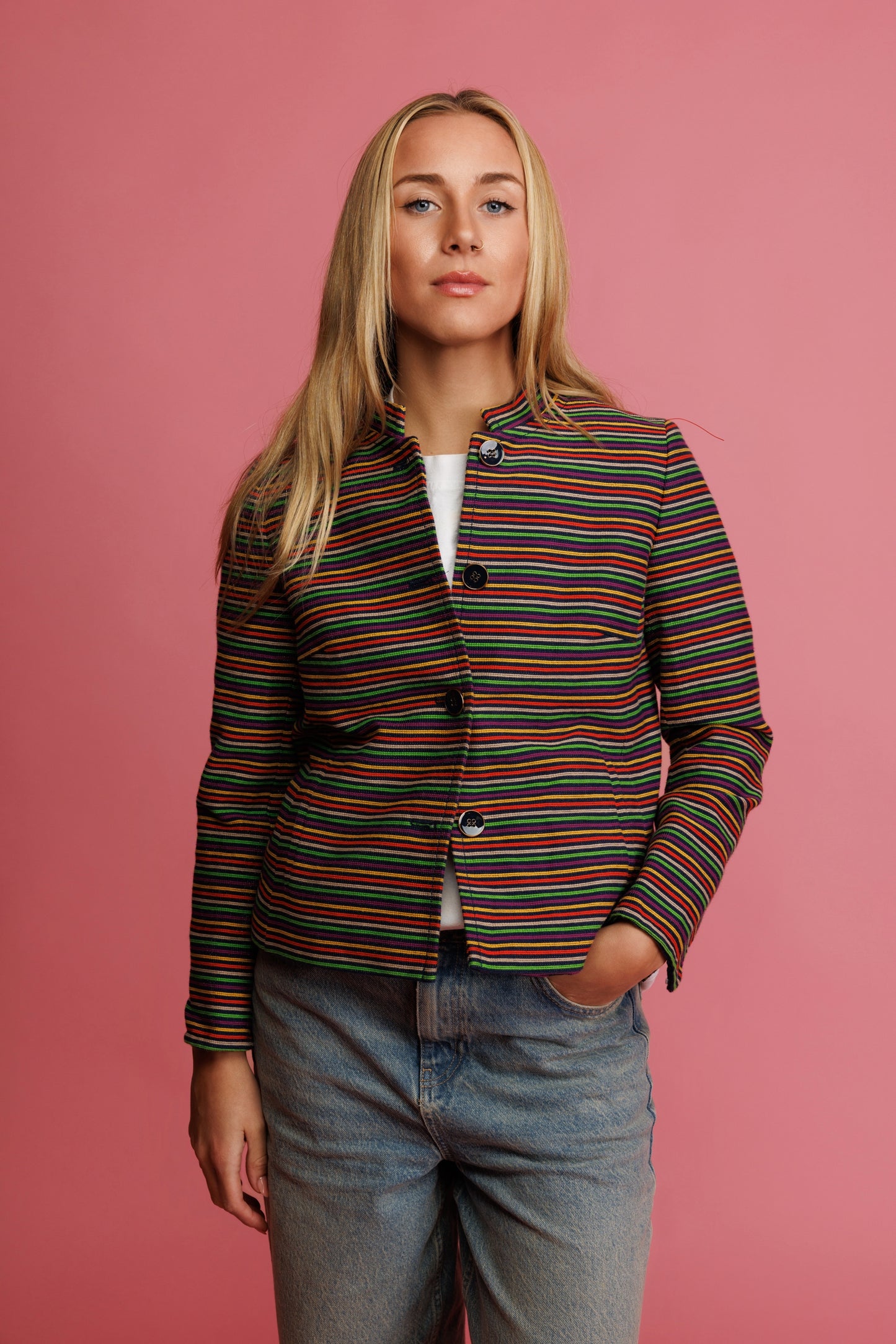 70's Colourful Striped Cropped Jacket S