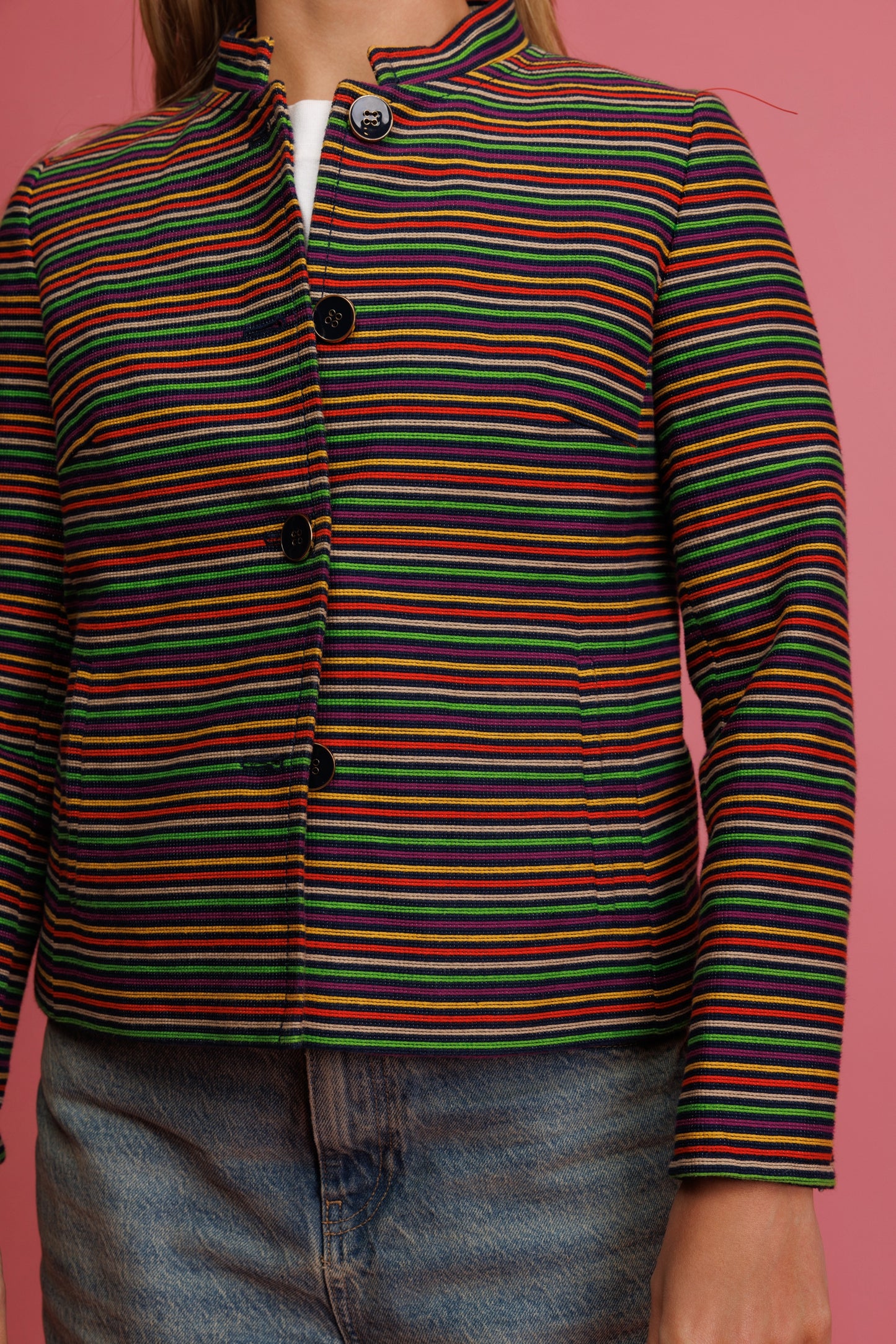 70's Colourful Striped Cropped Jacket S