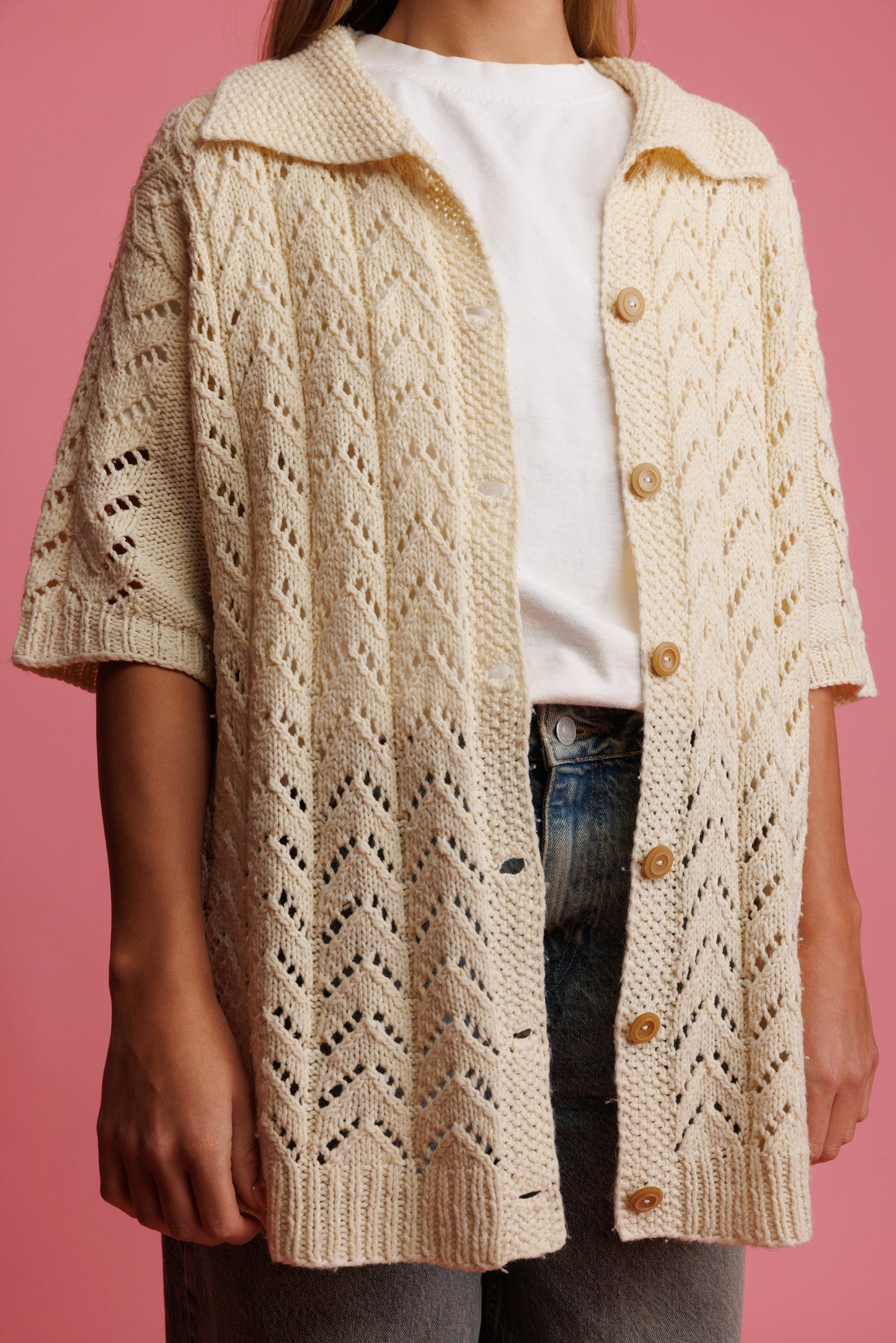 80's Handknit Crochet Shirt XL