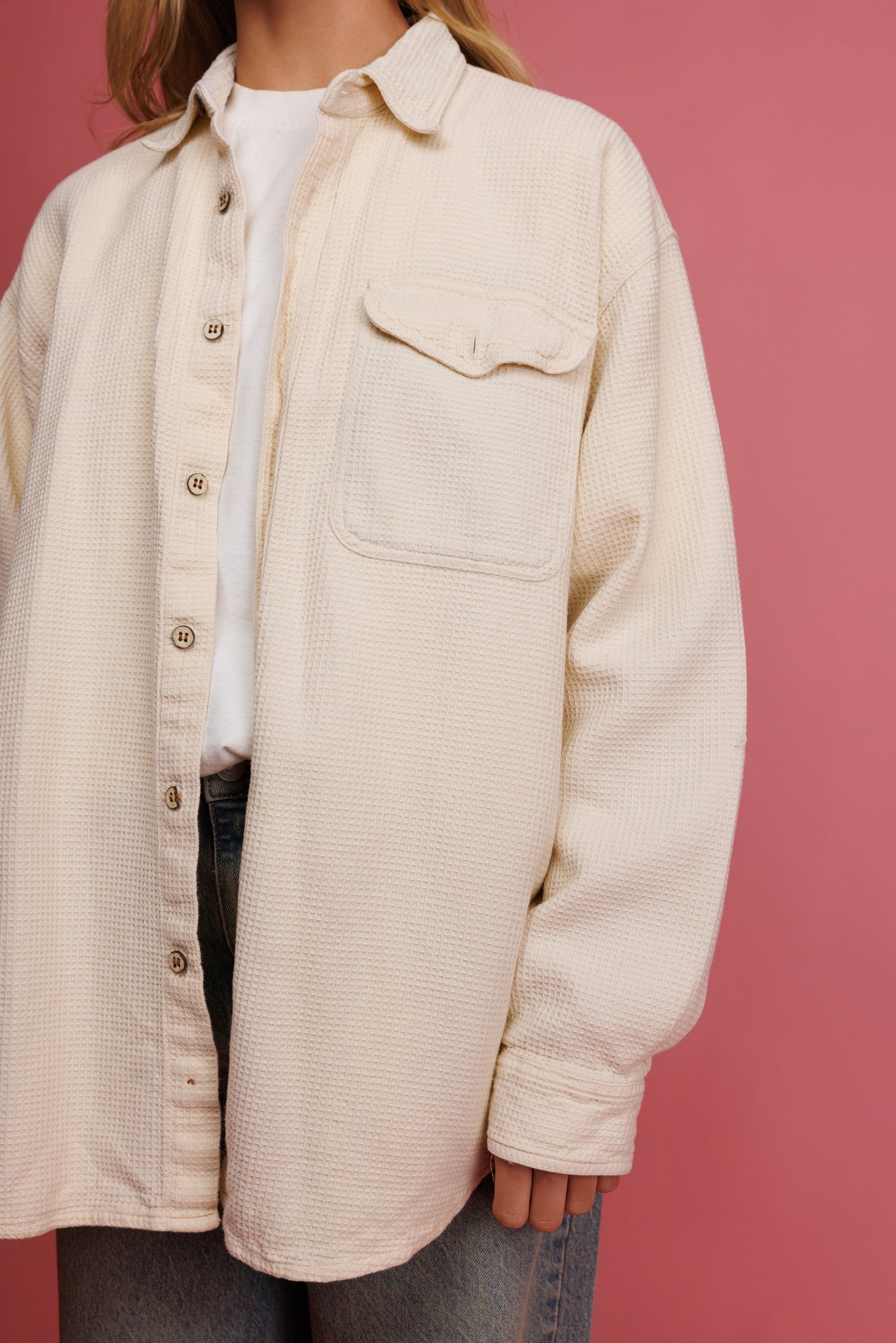 90's Waffle Knit Shirt L