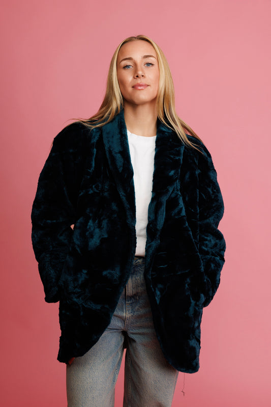 90's Teal Faux Fur Jacket M