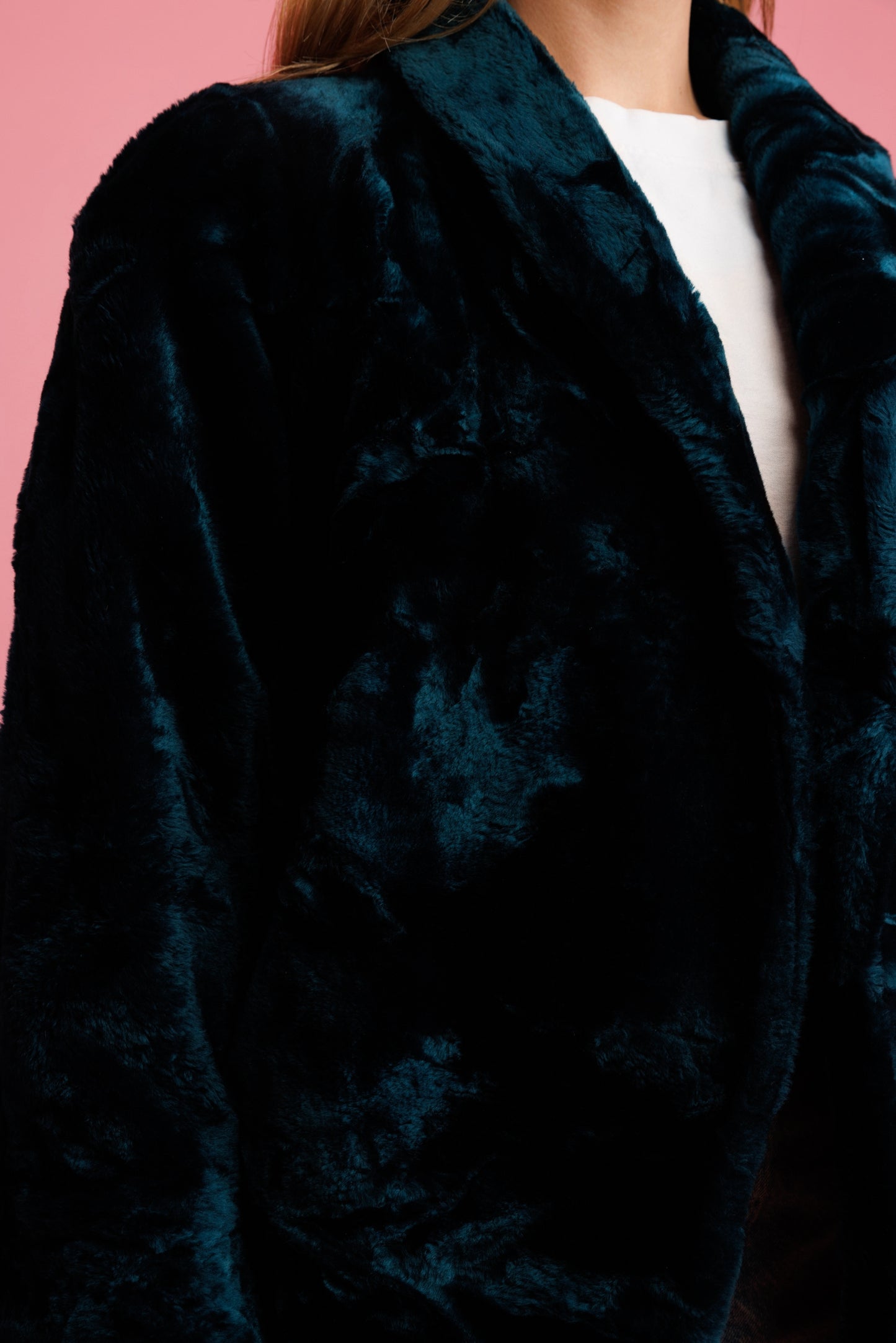 90's Teal Faux Fur Jacket M