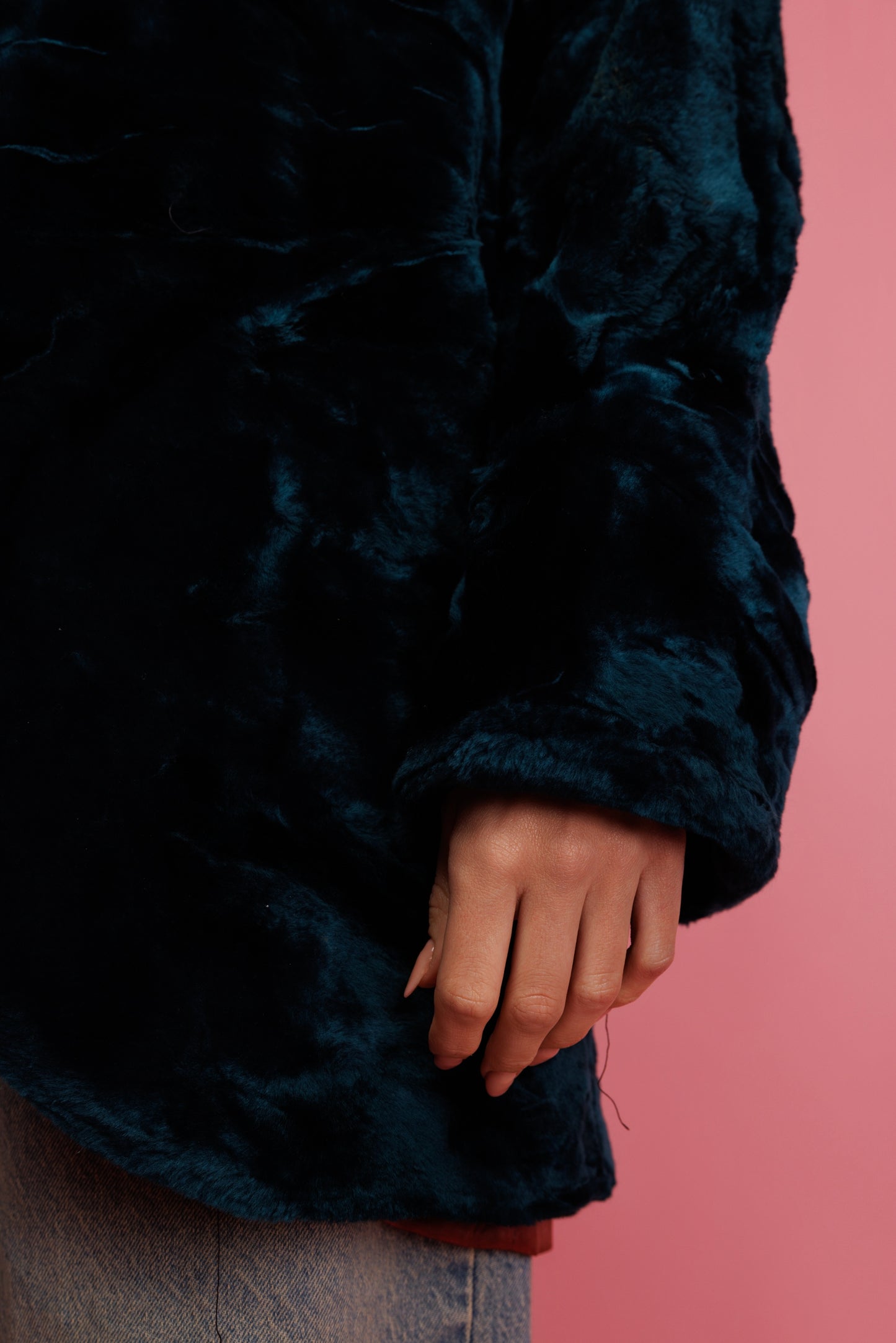 90's Teal Faux Fur Jacket M