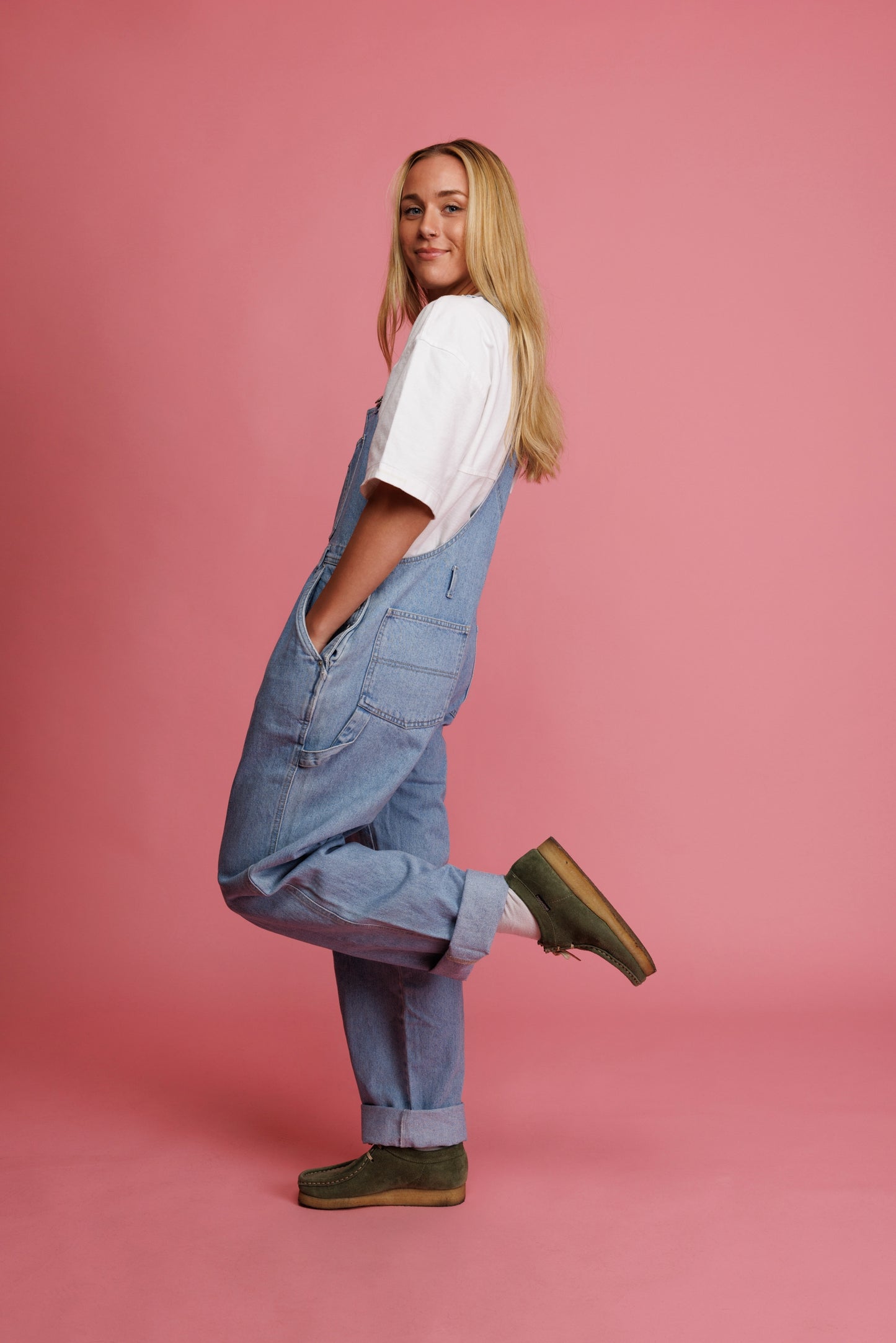 90's Light Denim Dungarees S/M
