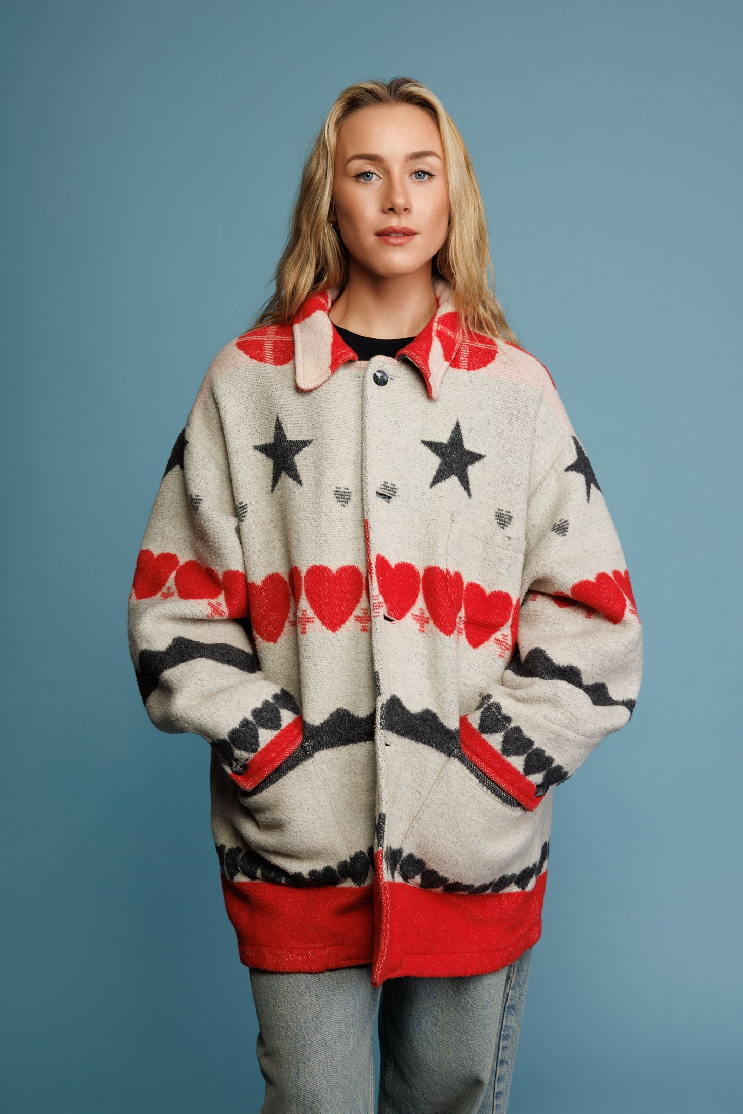 80's Wool Blanket Coat M/L