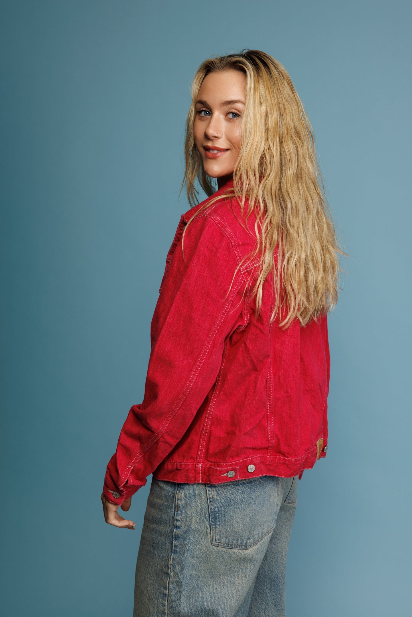 90's Tommy Hilfiger Red Denim Jacket M