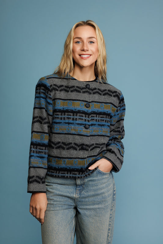 80's Aztec Cropped Roundneck Jacket S