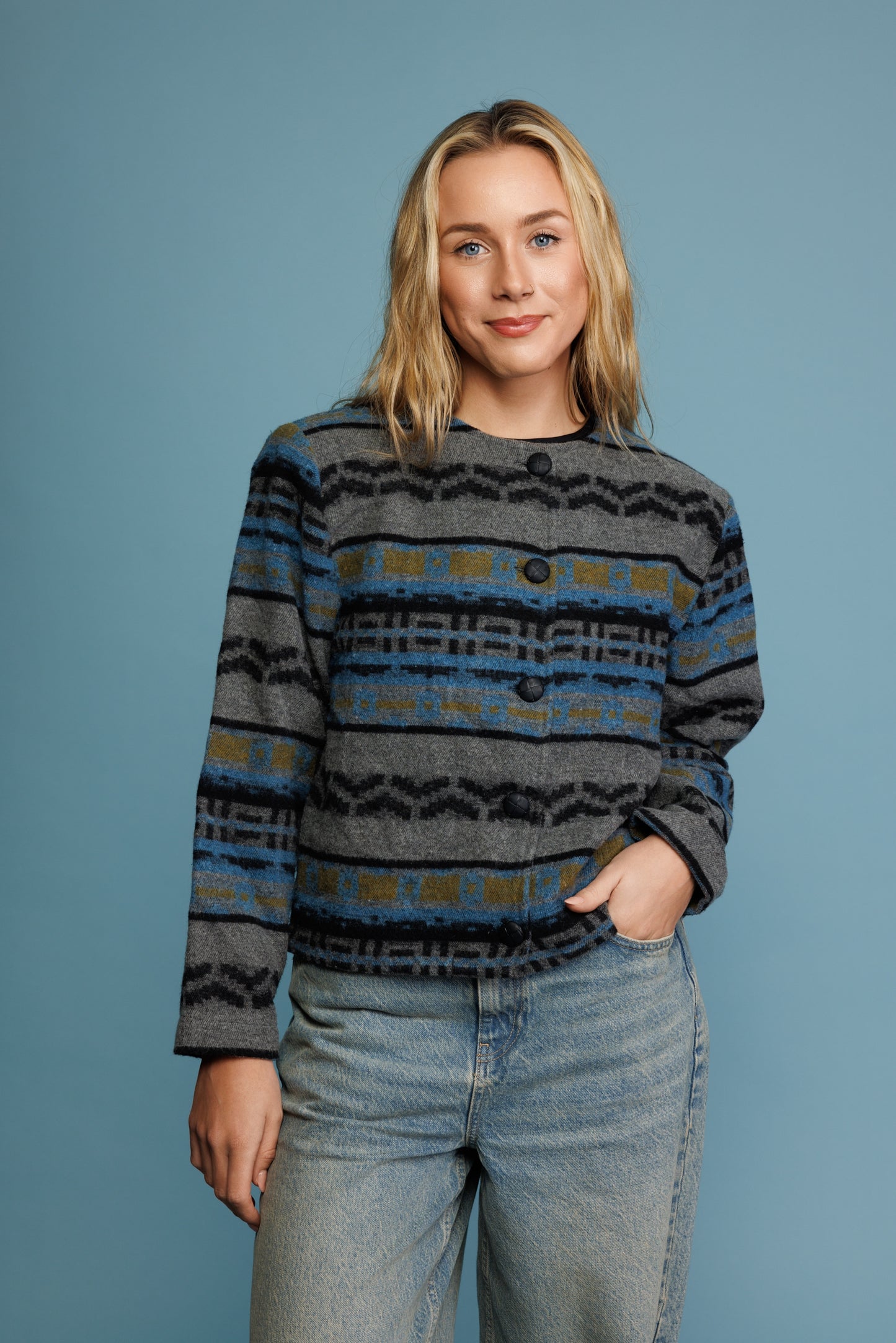 80's Aztec Cropped Roundneck Jacket S