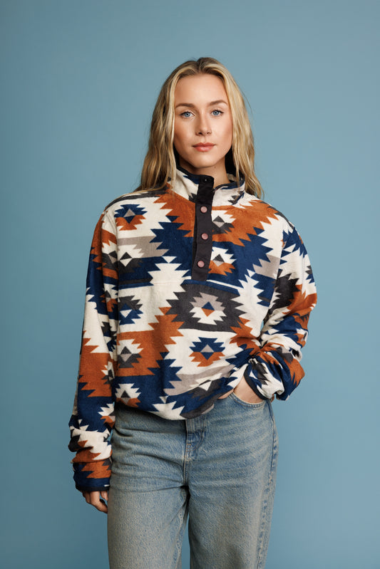 90's Aztec Earthy Tone Light Fleece M/L