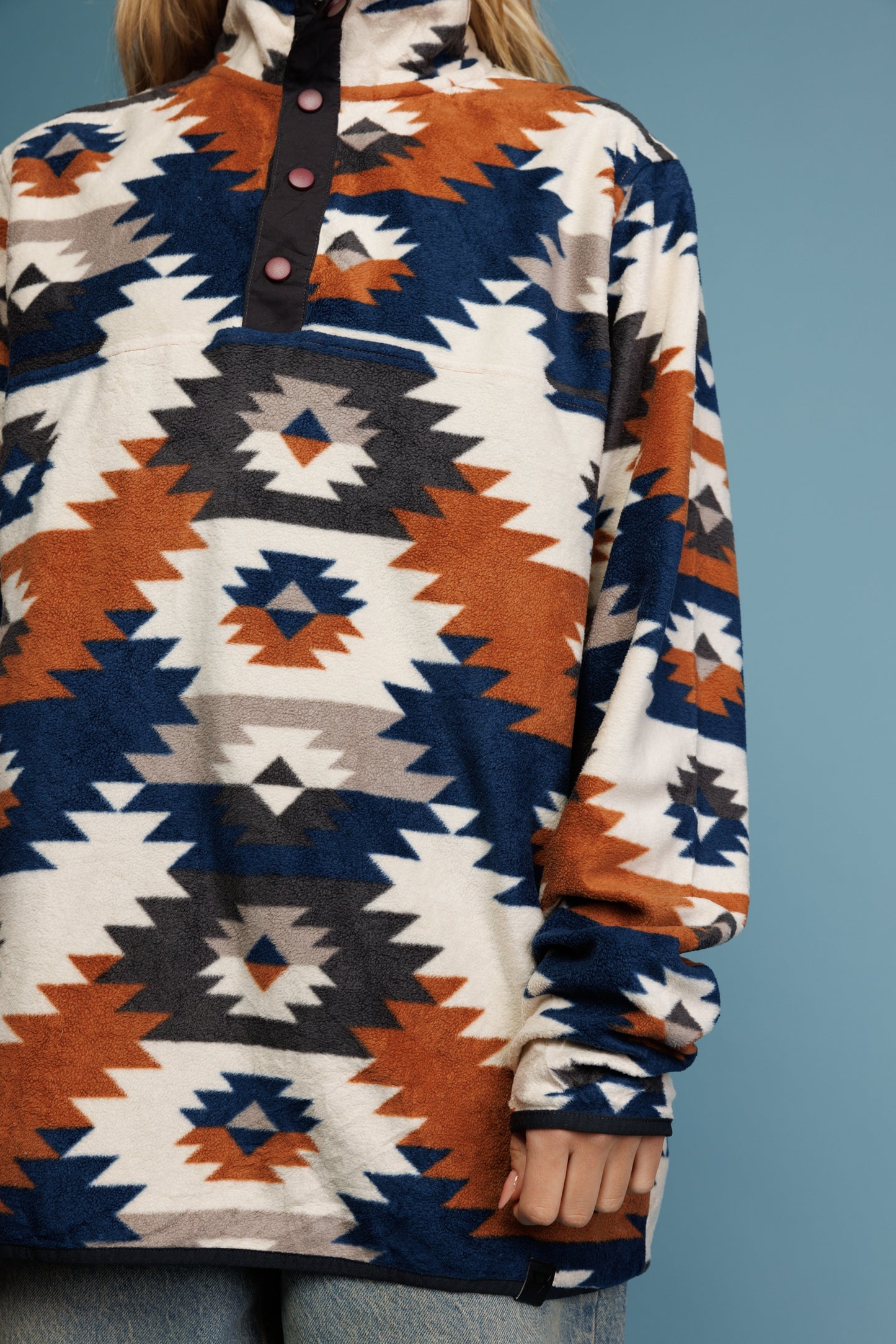 90's Aztec Earthy Tone Light Fleece M/L