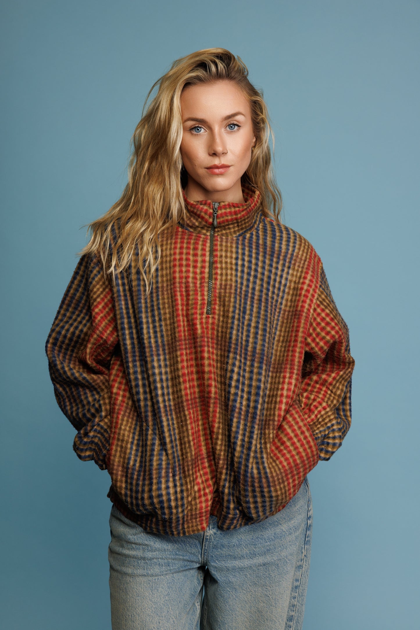 90's Earthtone Check Petite Fleece S/M