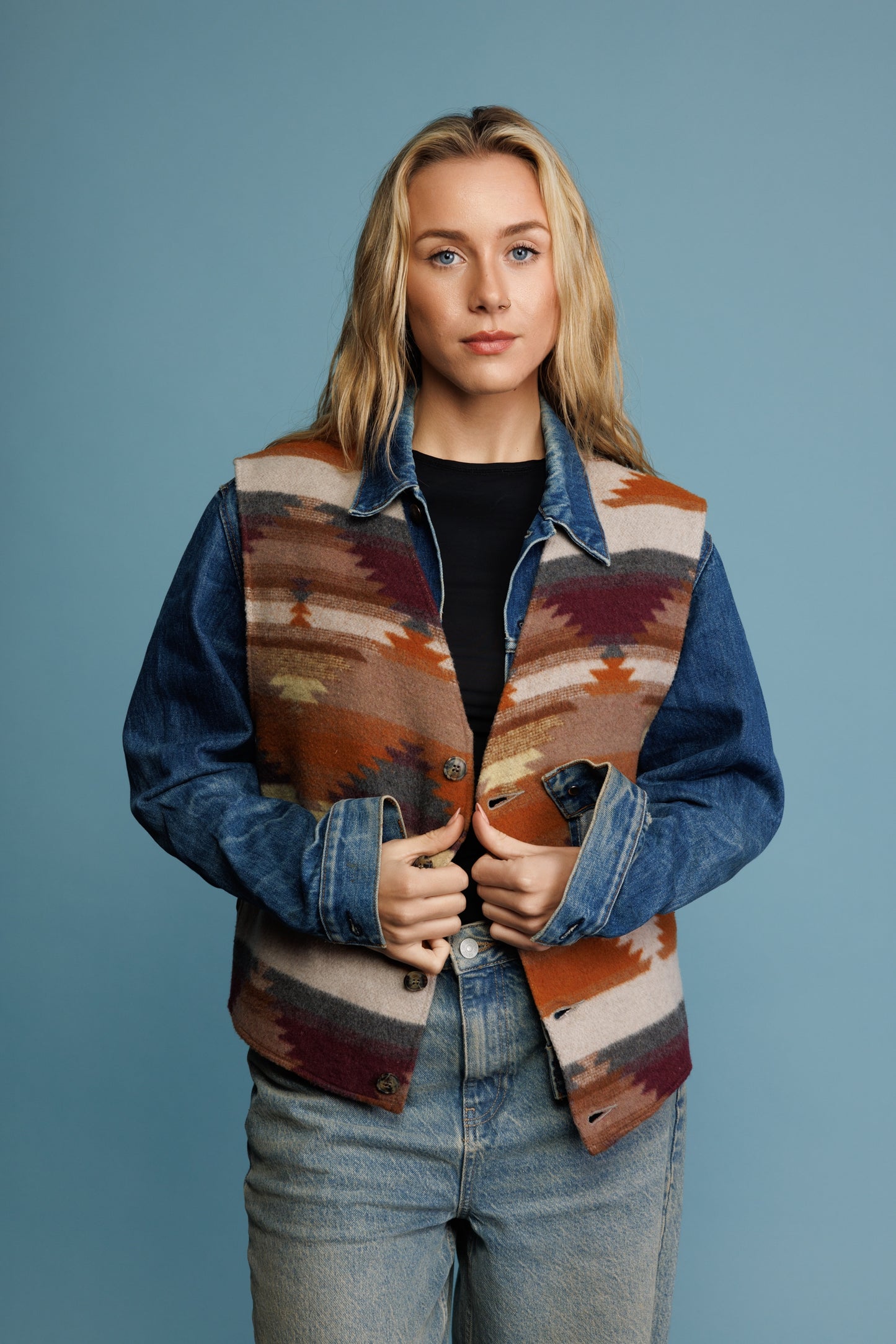 90's Earth Tone Aztec Vest/Gilet M