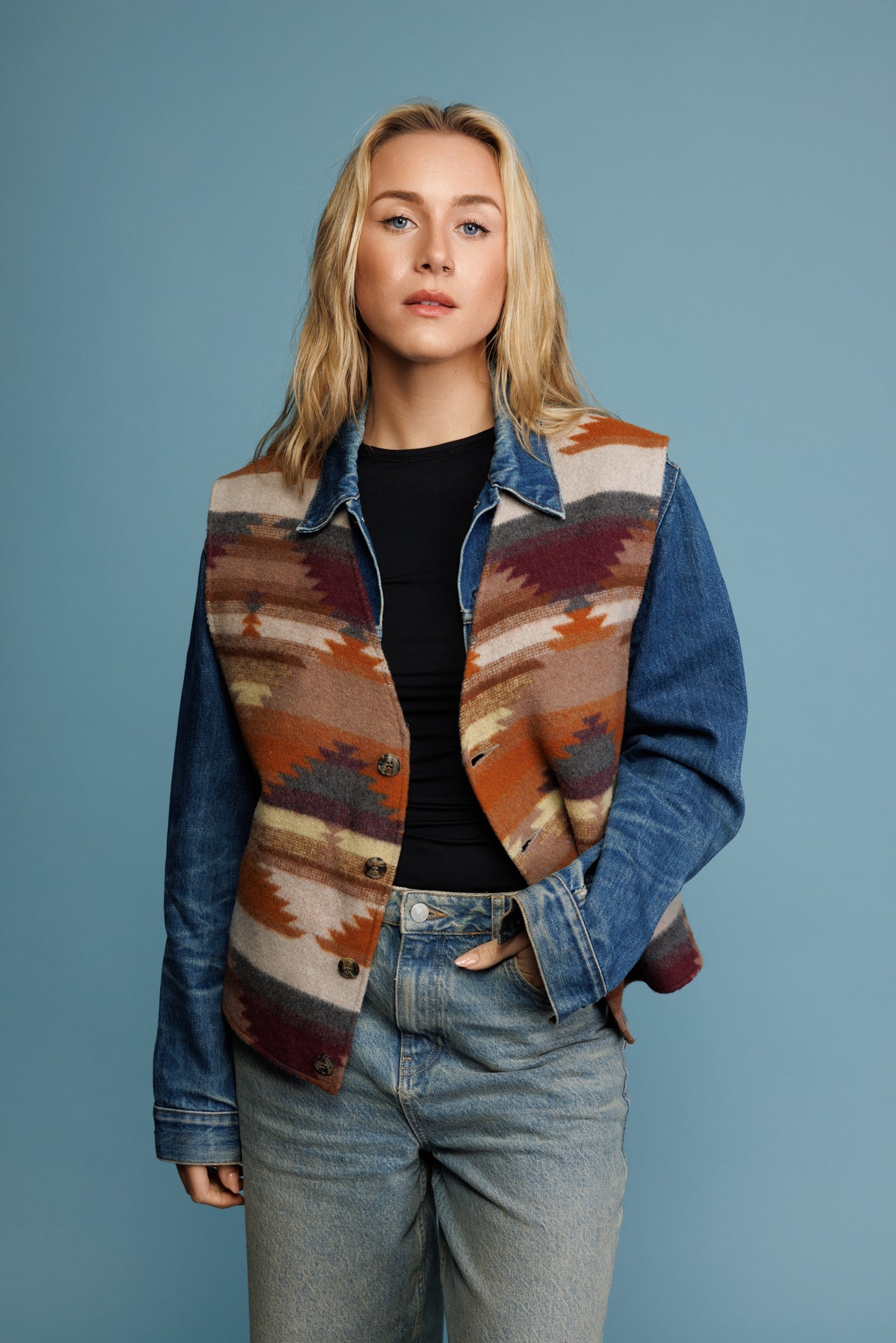 90's Earth Tone Aztec Vest/Gilet M