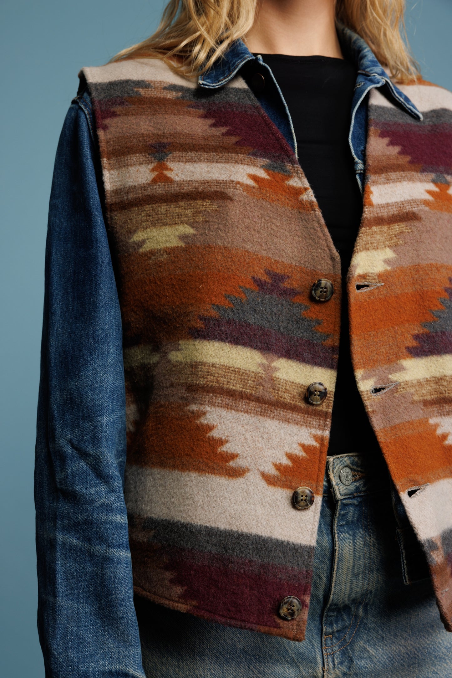 90's Earth Tone Aztec Vest/Gilet M