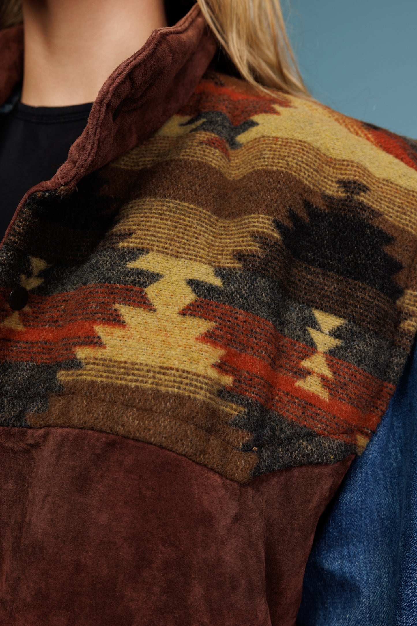 80's Aztec & Suede Bomber Gilet L