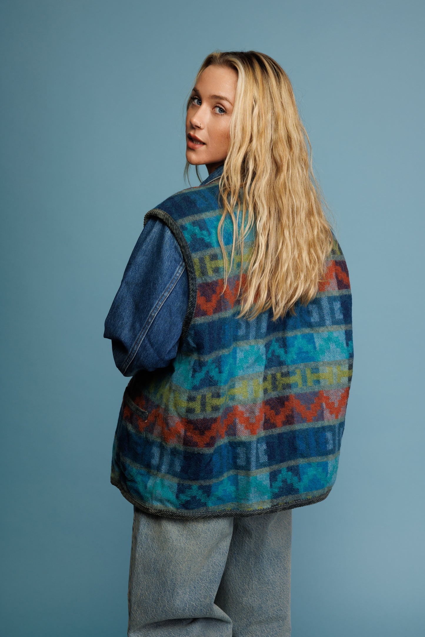 80's Blue Aztec Gilet L