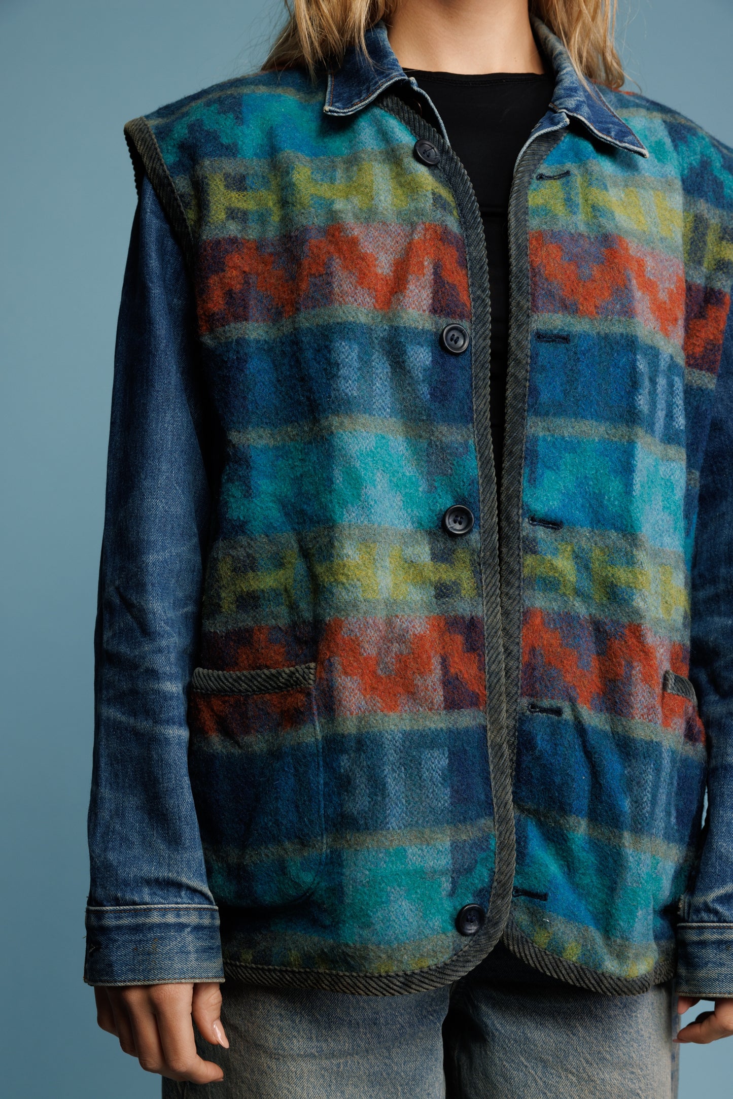 80's Blue Aztec Gilet L