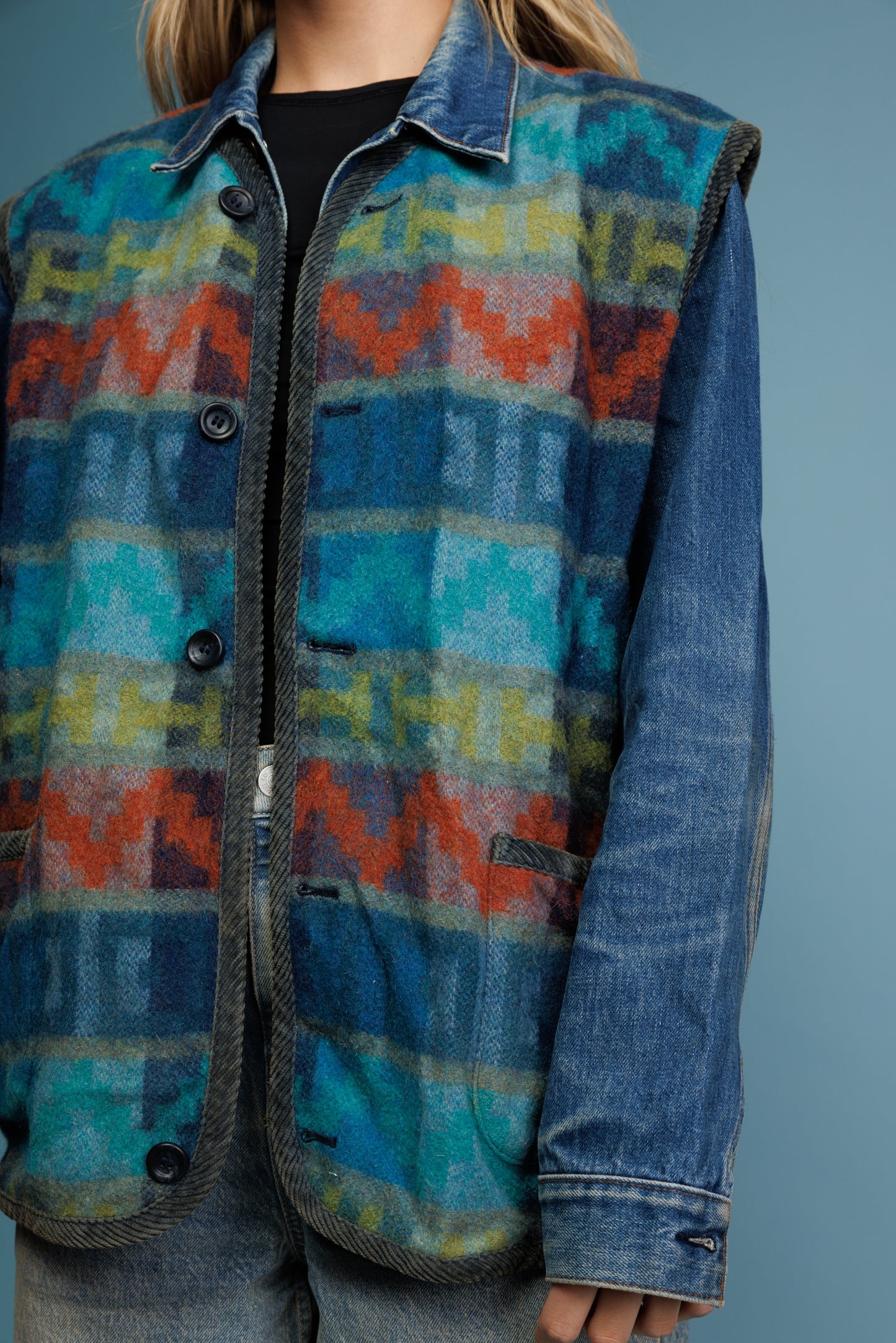 80's Blue Aztec Gilet L