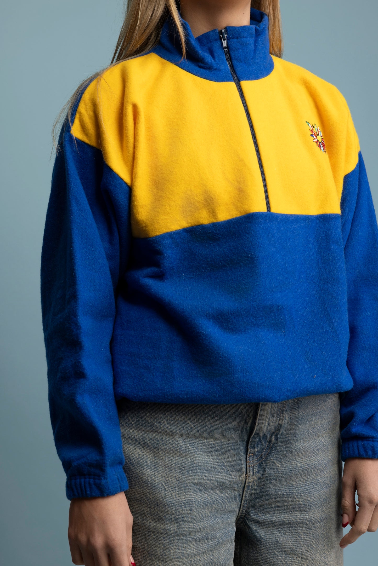90's Blue & Yellow Flower Supersoft Fleece S